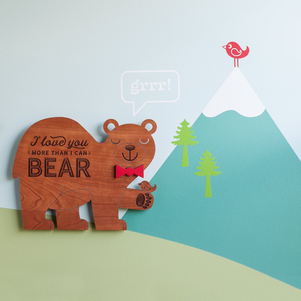 Wall Art - I Love You More Bear (Wood) Cherry with color choice bowtie - Graphic Spaces