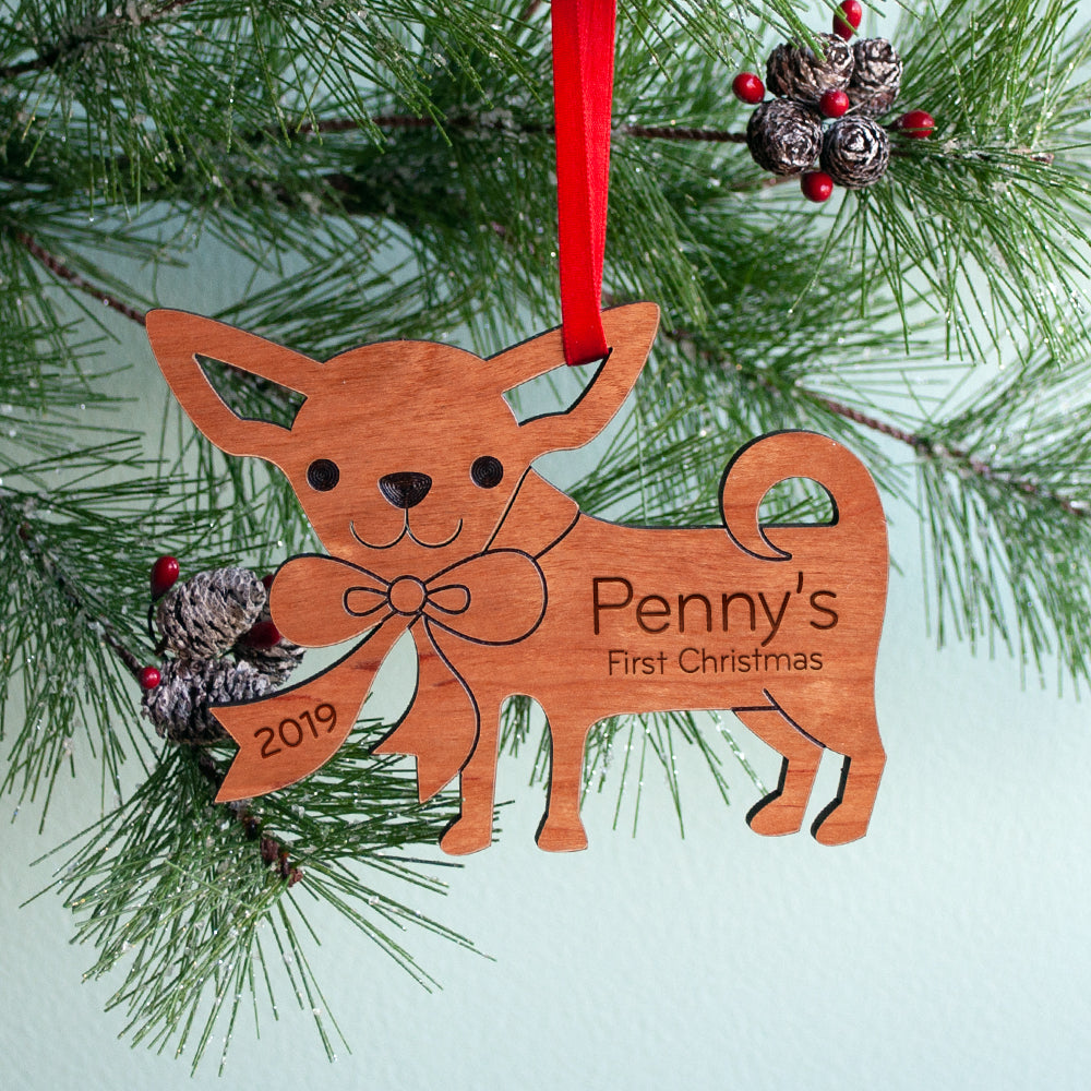 Wooden Dog Chihuahua Christmas ornament personalized puppy&#39;s first Christmas
