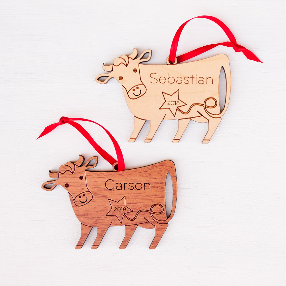 cow christmas ornament personalized