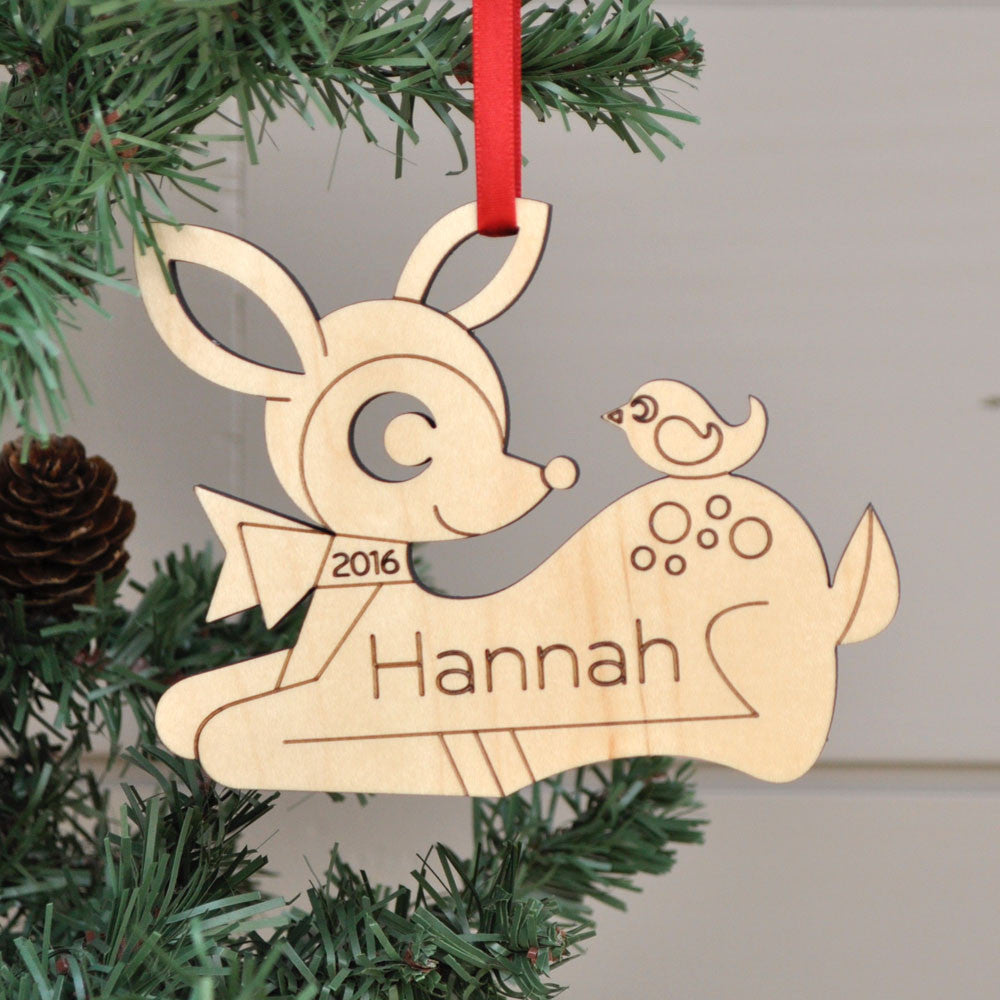 woodland deer christmas ornament personalized