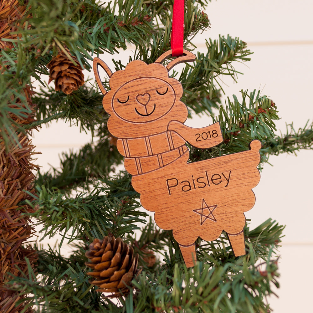 wooden llama christmas ornament personalized
