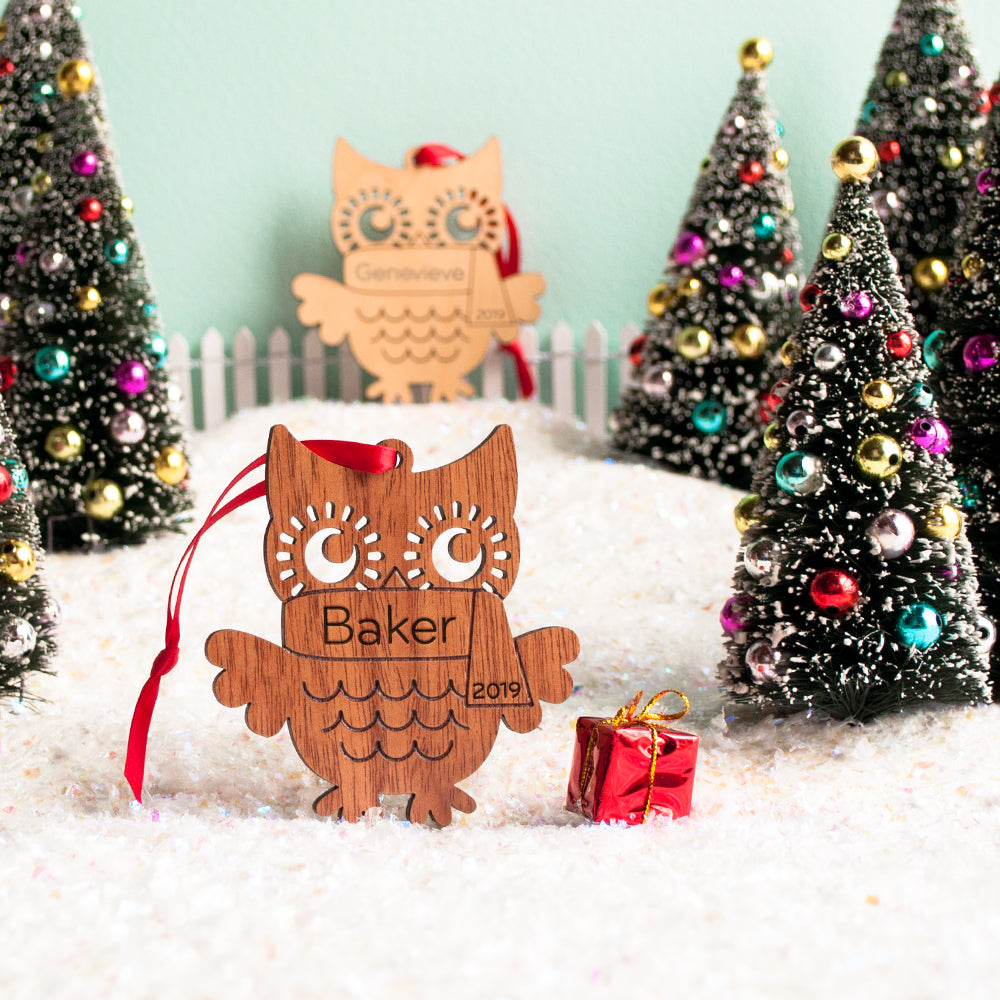 woodland owl christmas ornament personalized