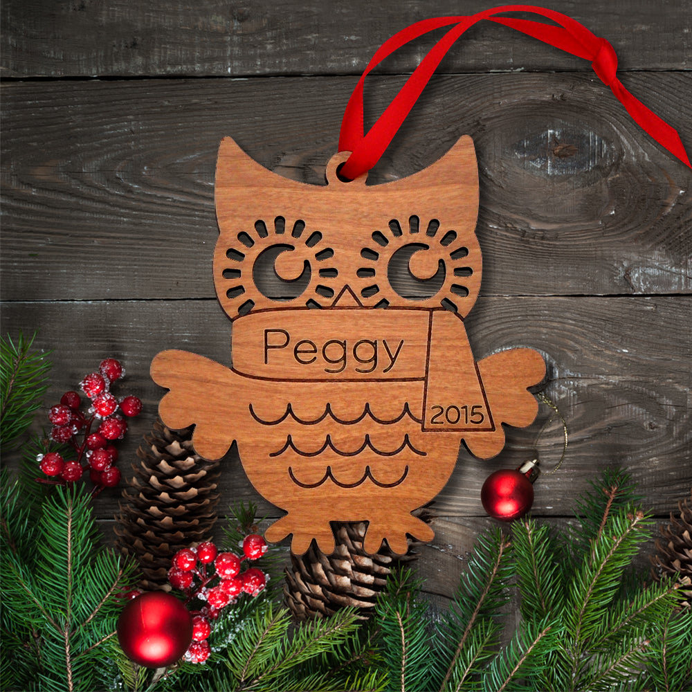 owl christmas ornament personalized woodland animal