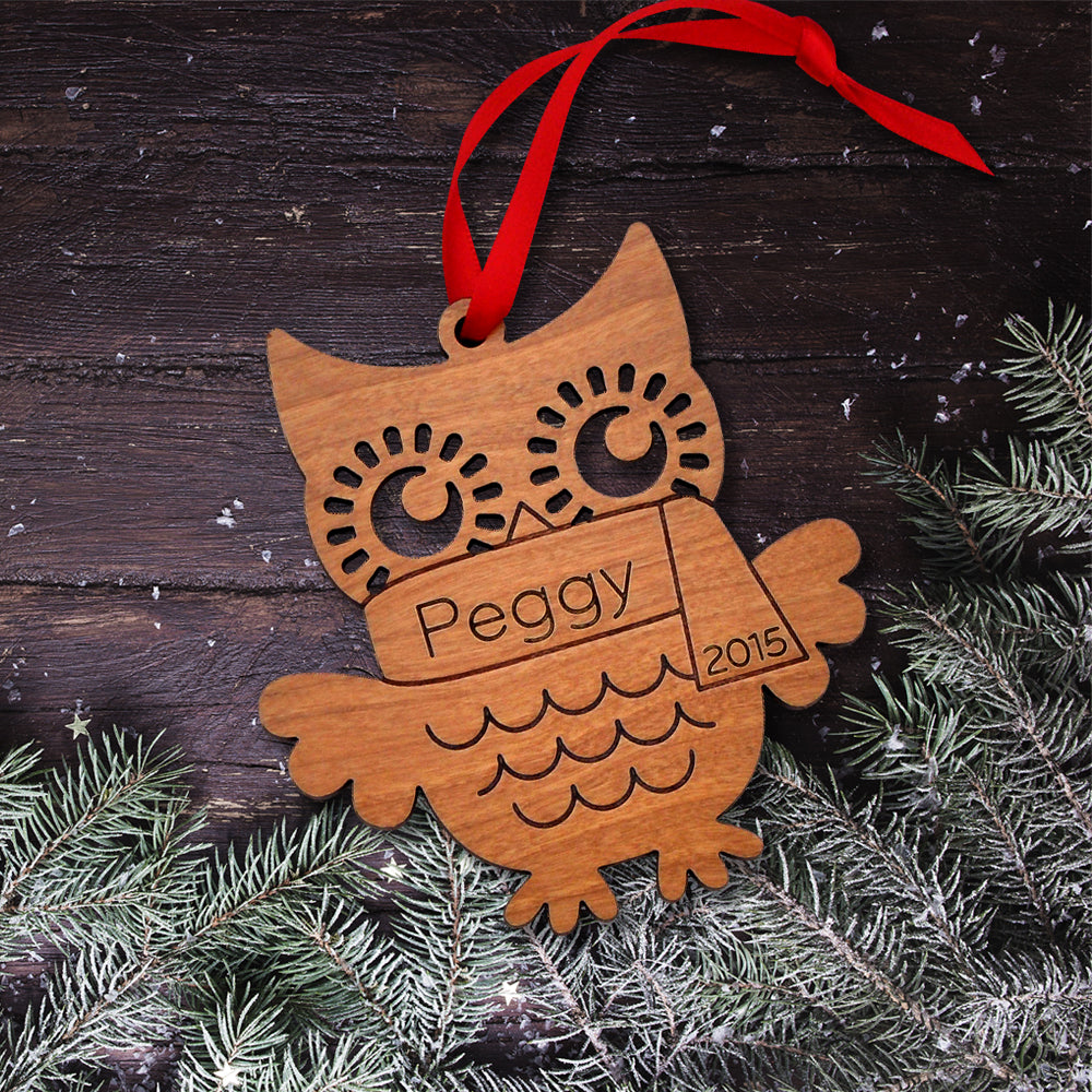 woodland owl christmas ornament personalized