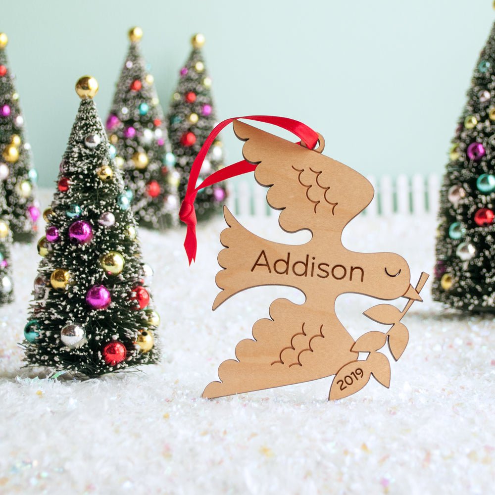 Kids Christmas Ornament - Dove (Personalized, Wood) Light Maple - Graphic Spaces