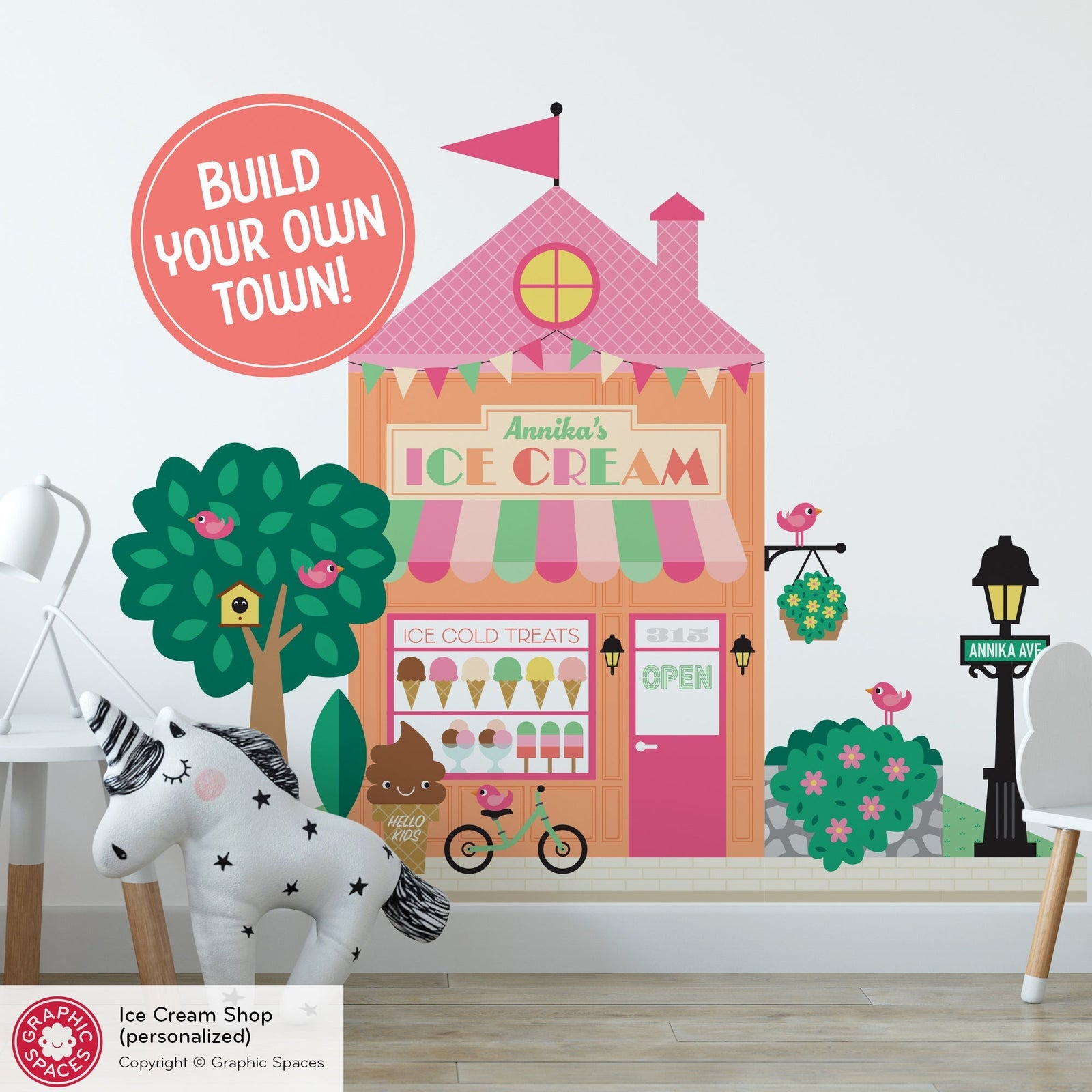 Complete collection of Graphic Spaces' reusable wall decals in popular room themes for nursery & kids' play spaces