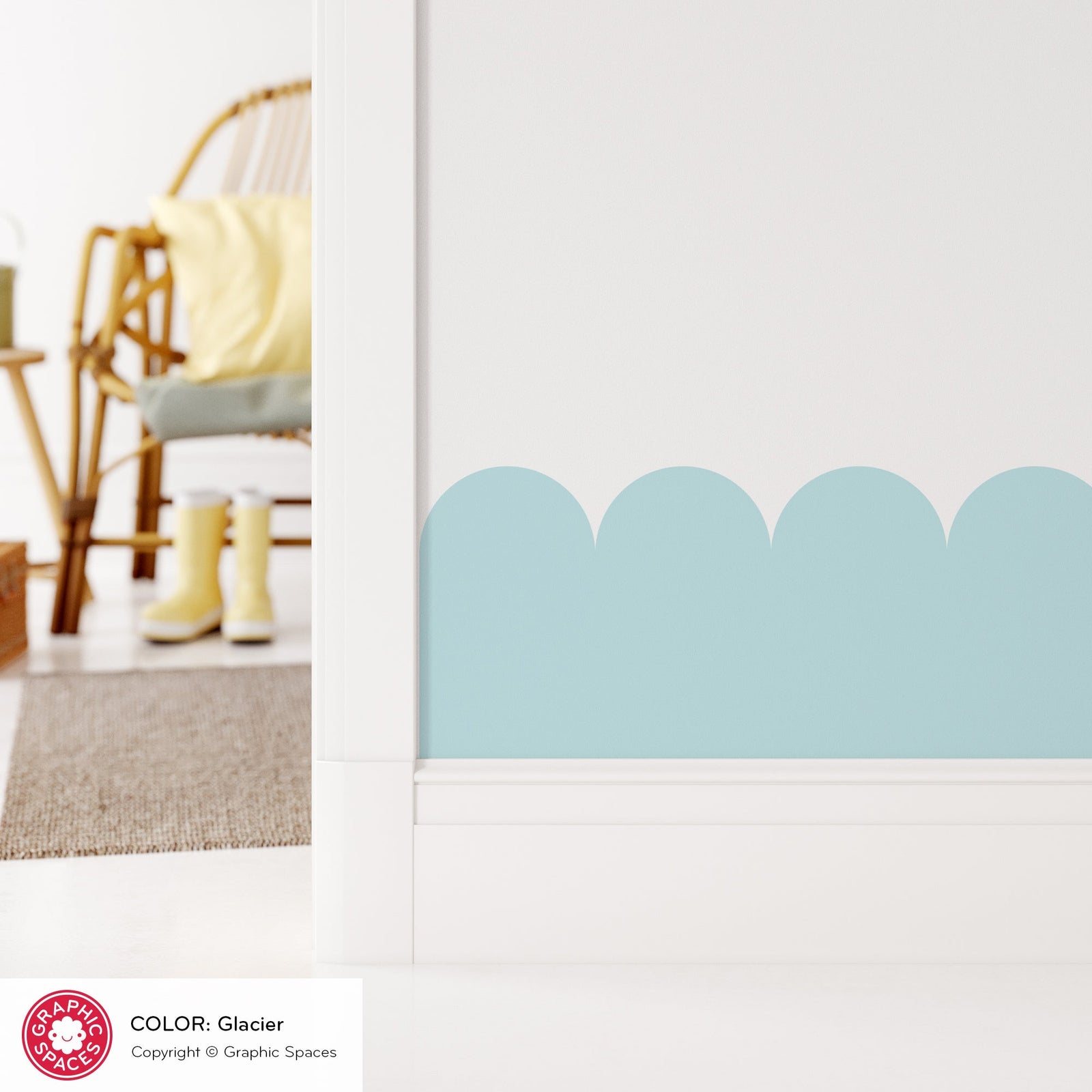 A curated collection of room border wall decals featuring scallops, animals & cars for nursery & kids rooms by Graphic Spaces