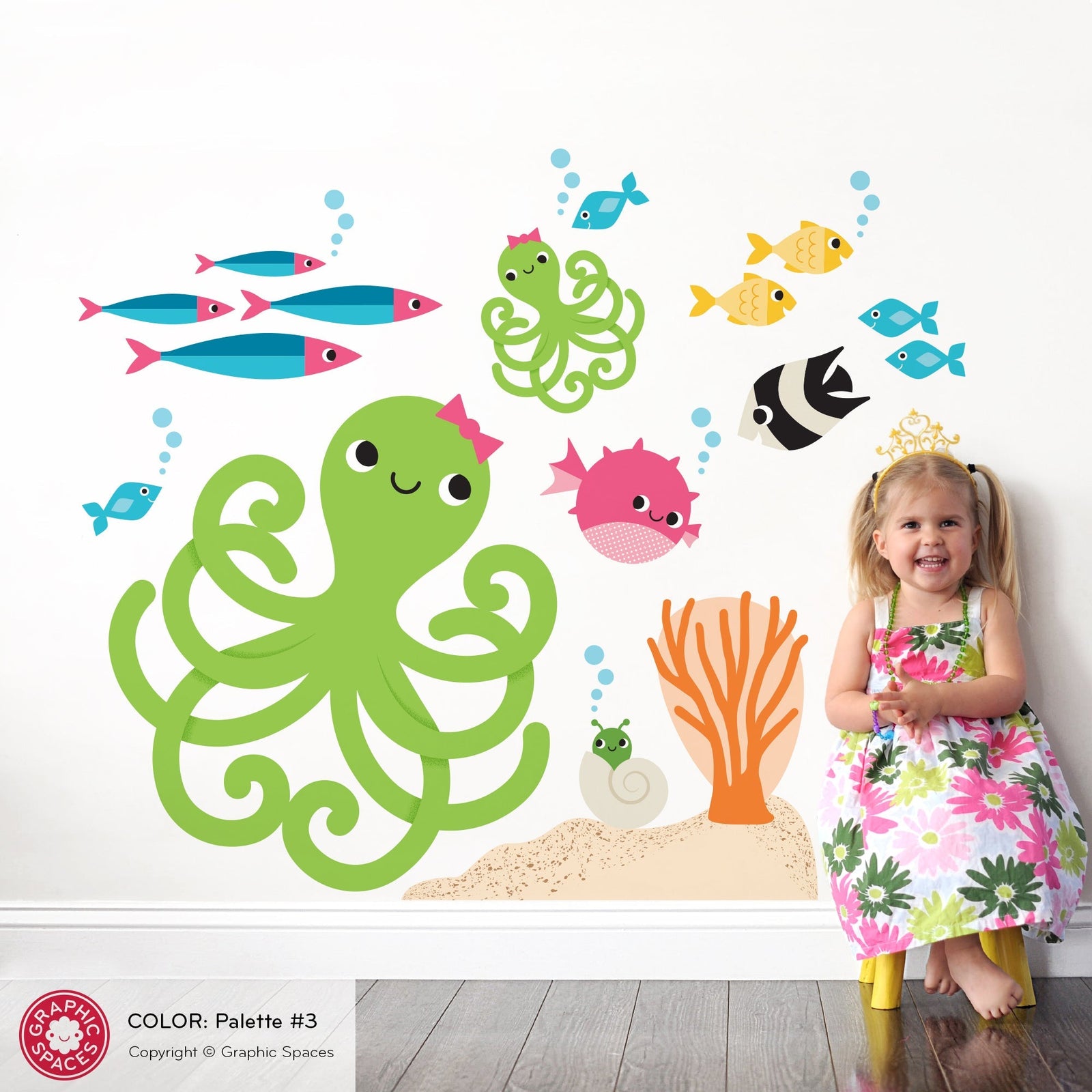 Handmade nursery & toddler room decor featuring playful wall decals, murals, art, clocks, switch plates & animal bookends