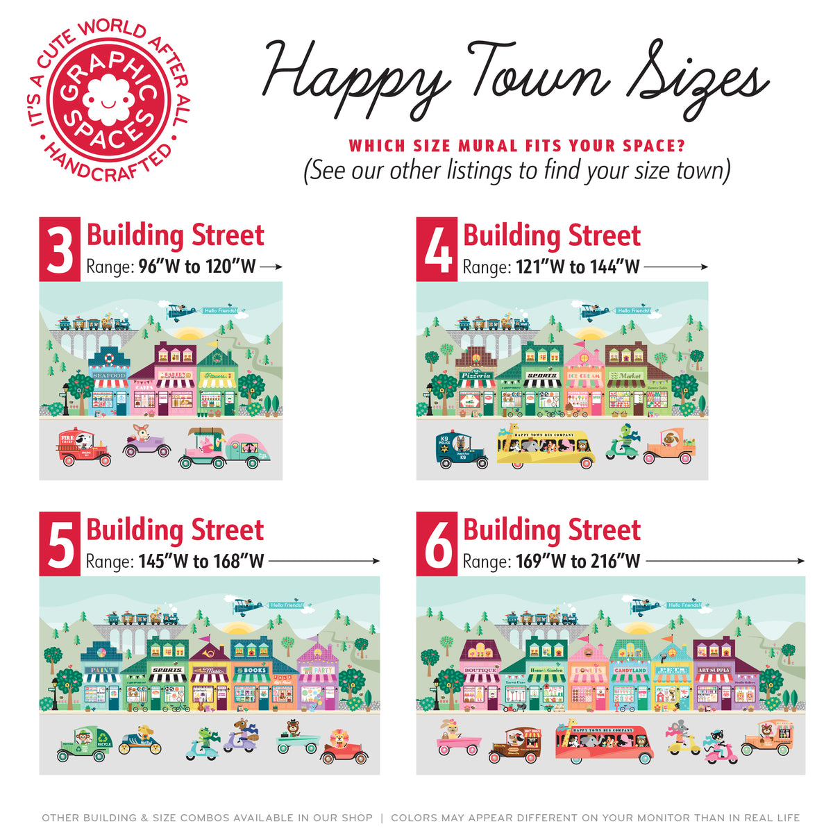 Wall Mural - Happy Town Village (Personalized, 6 Buildings) 