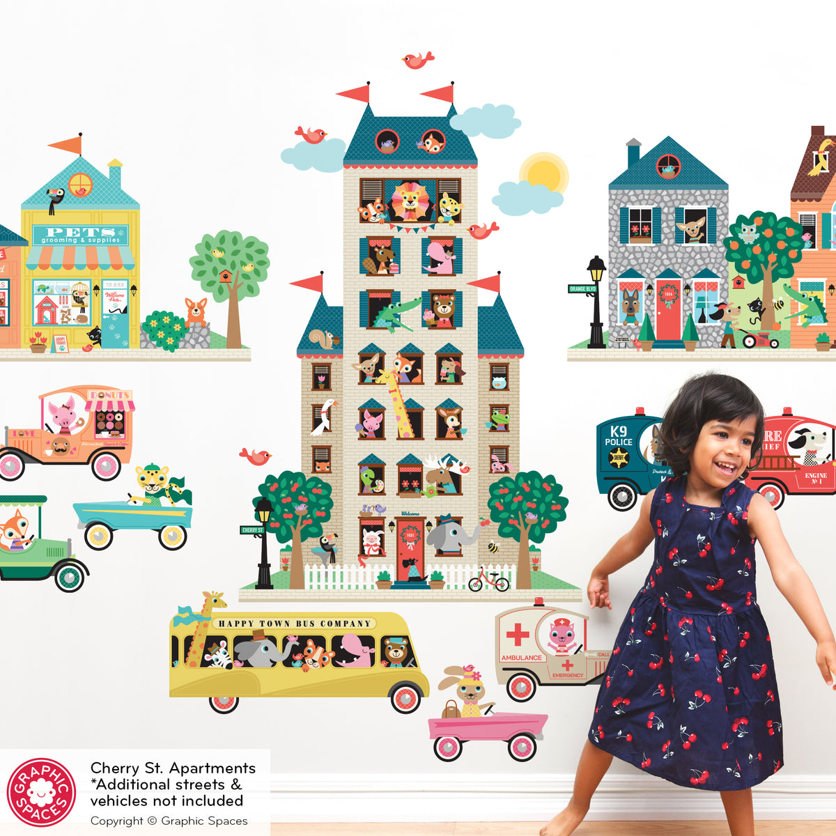 Apartment House Fabric Wall Decal - Happy Town (Neutral)