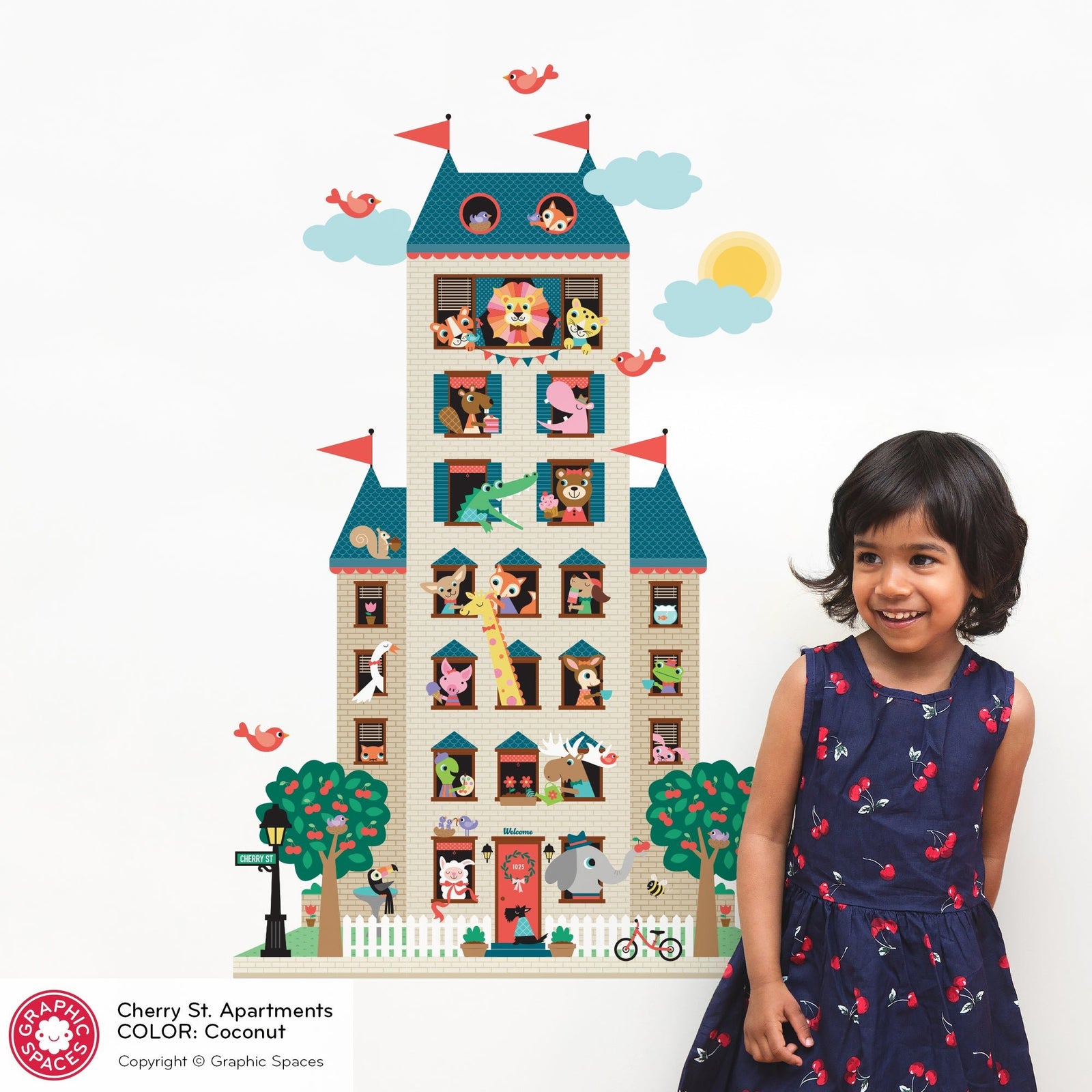 Kids Wall Decal - Happy Town Apartment Tower (Neutral) - Graphic Spaces