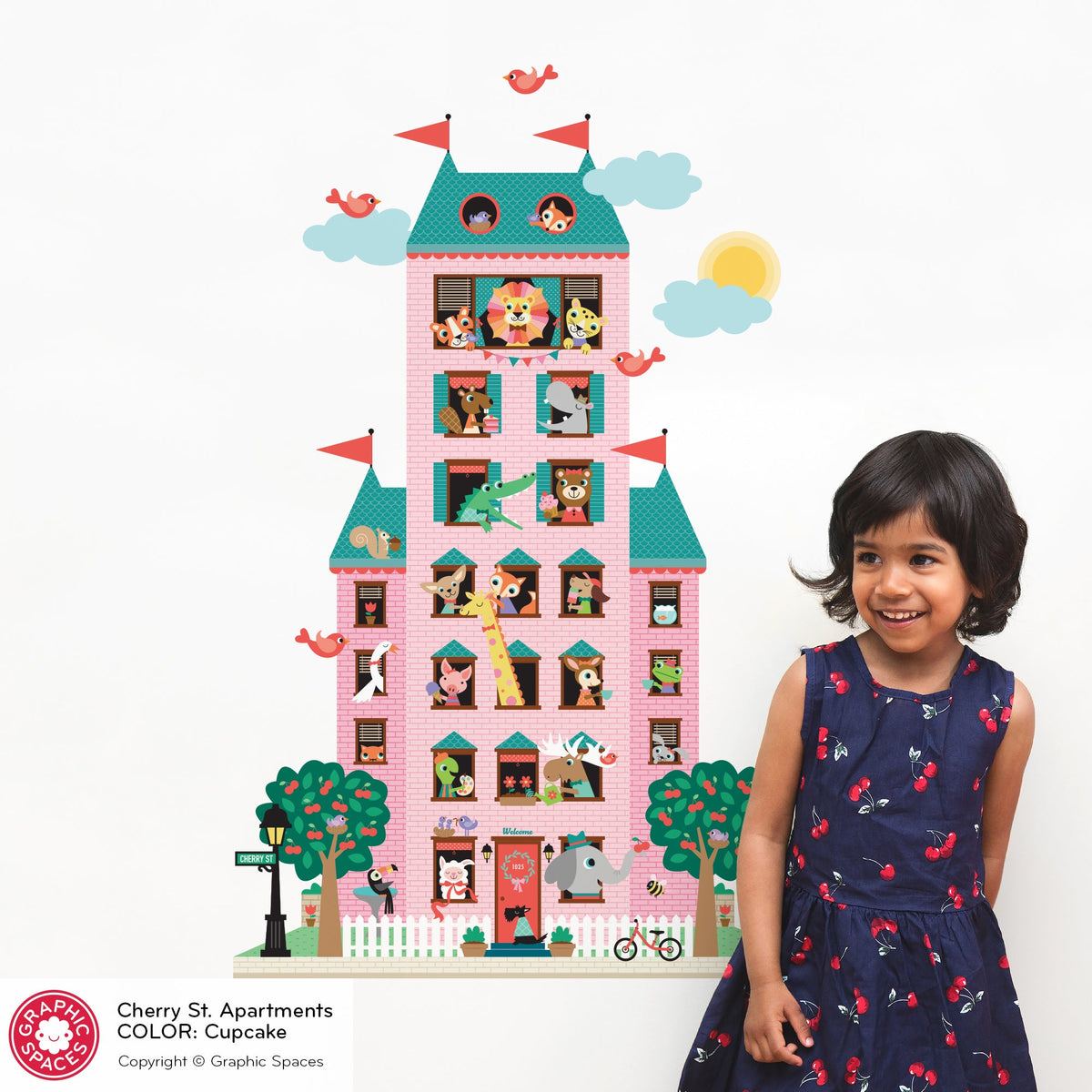 Apartment Tower Wall Decal - Happy Town (Pink)