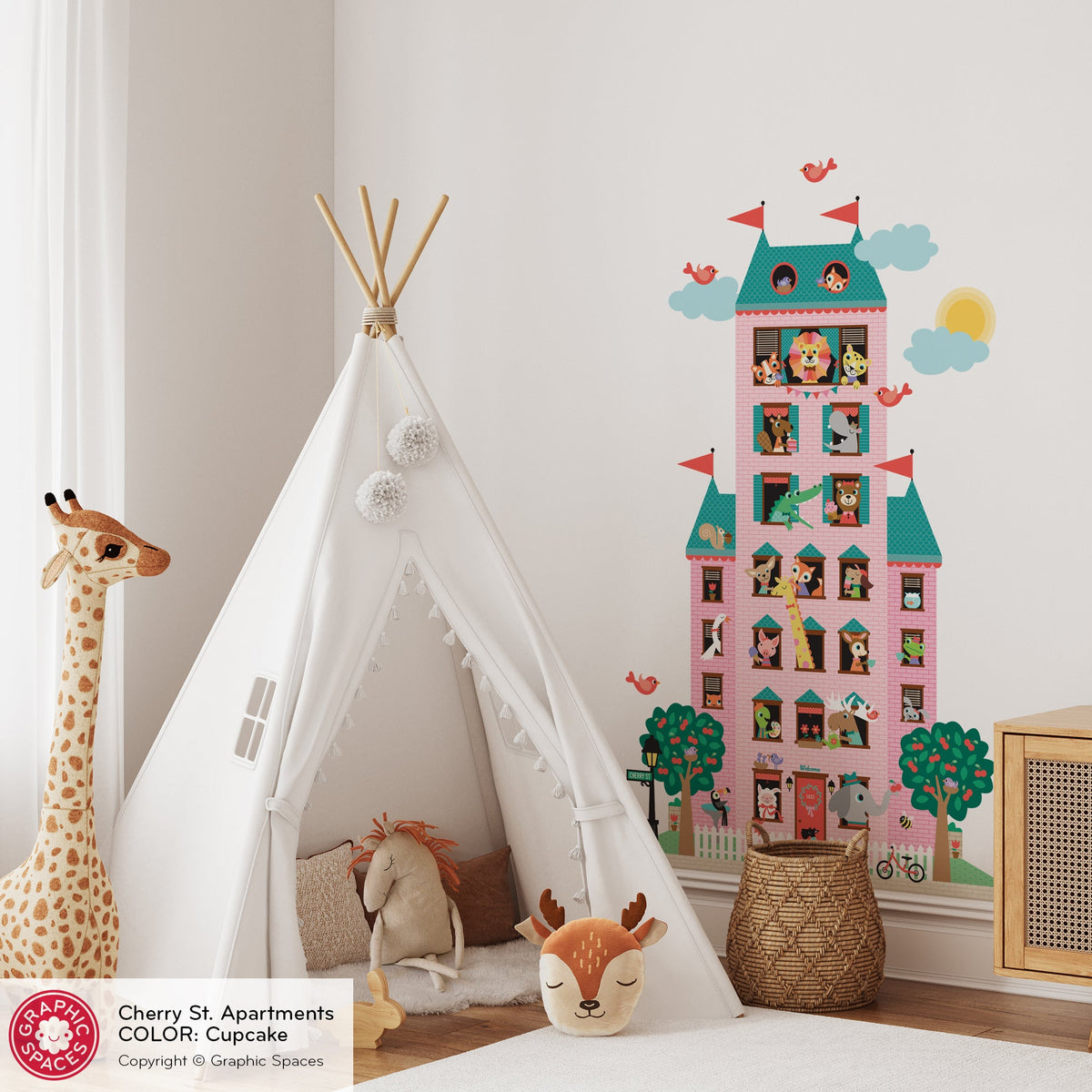 Apartment Tower Wall Decal - Happy Town (Pink)