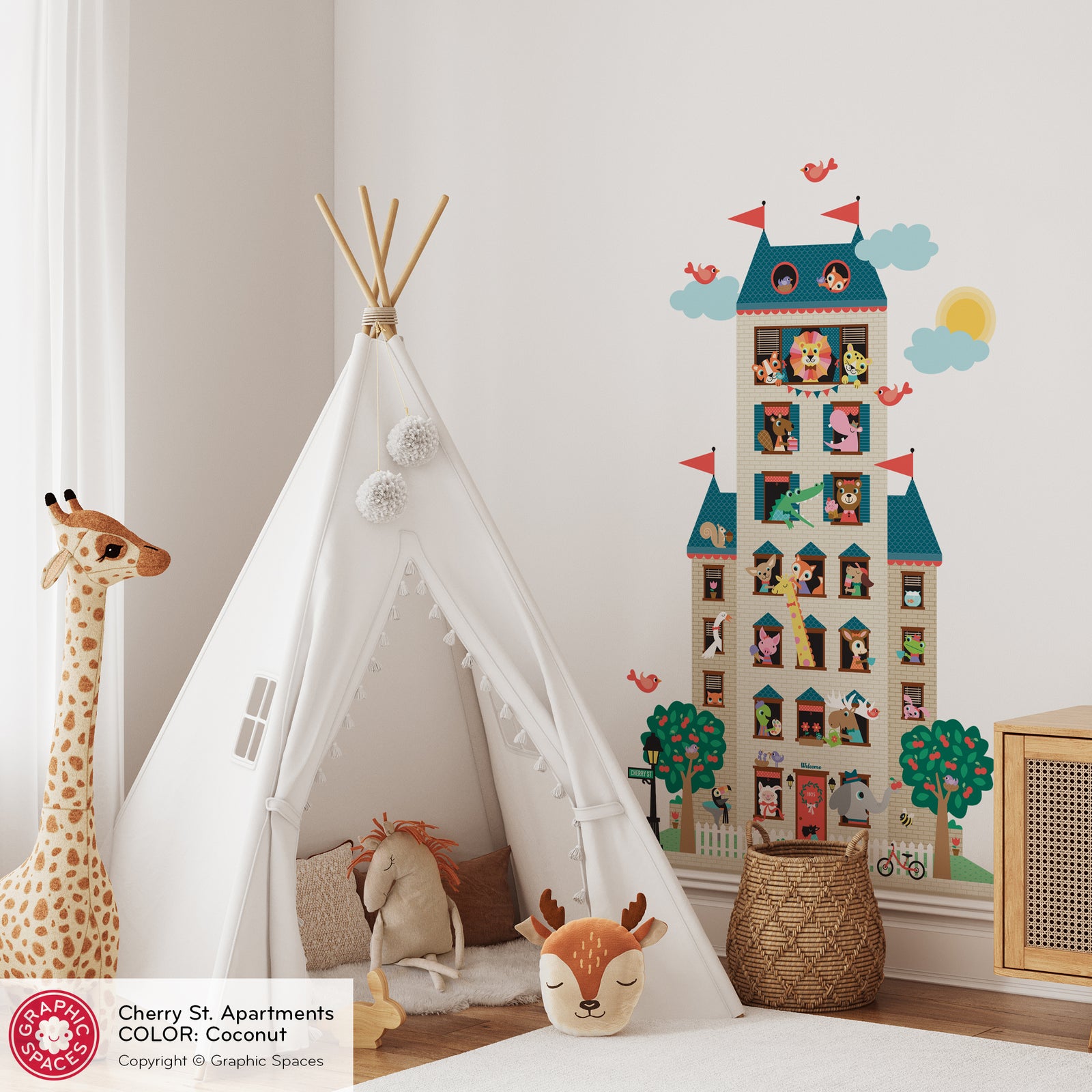 Kids Wall Decal - Happy Town Apartment Tower (Neutral) - Graphic Spaces