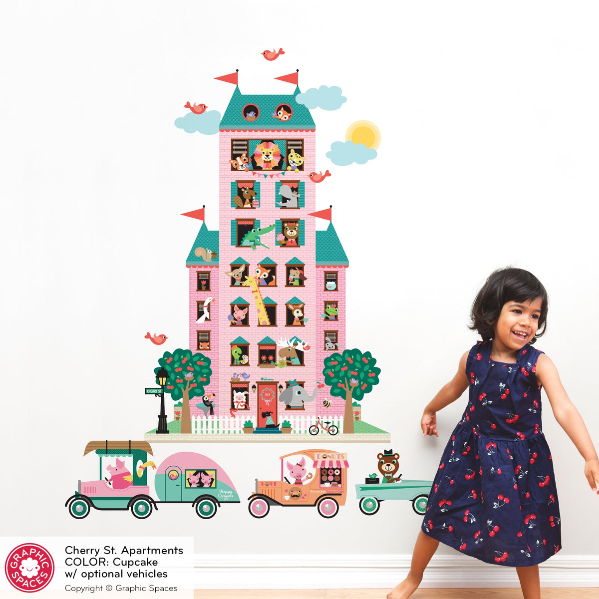 Apartment Tower Wall Decal - Happy Town (Pink)