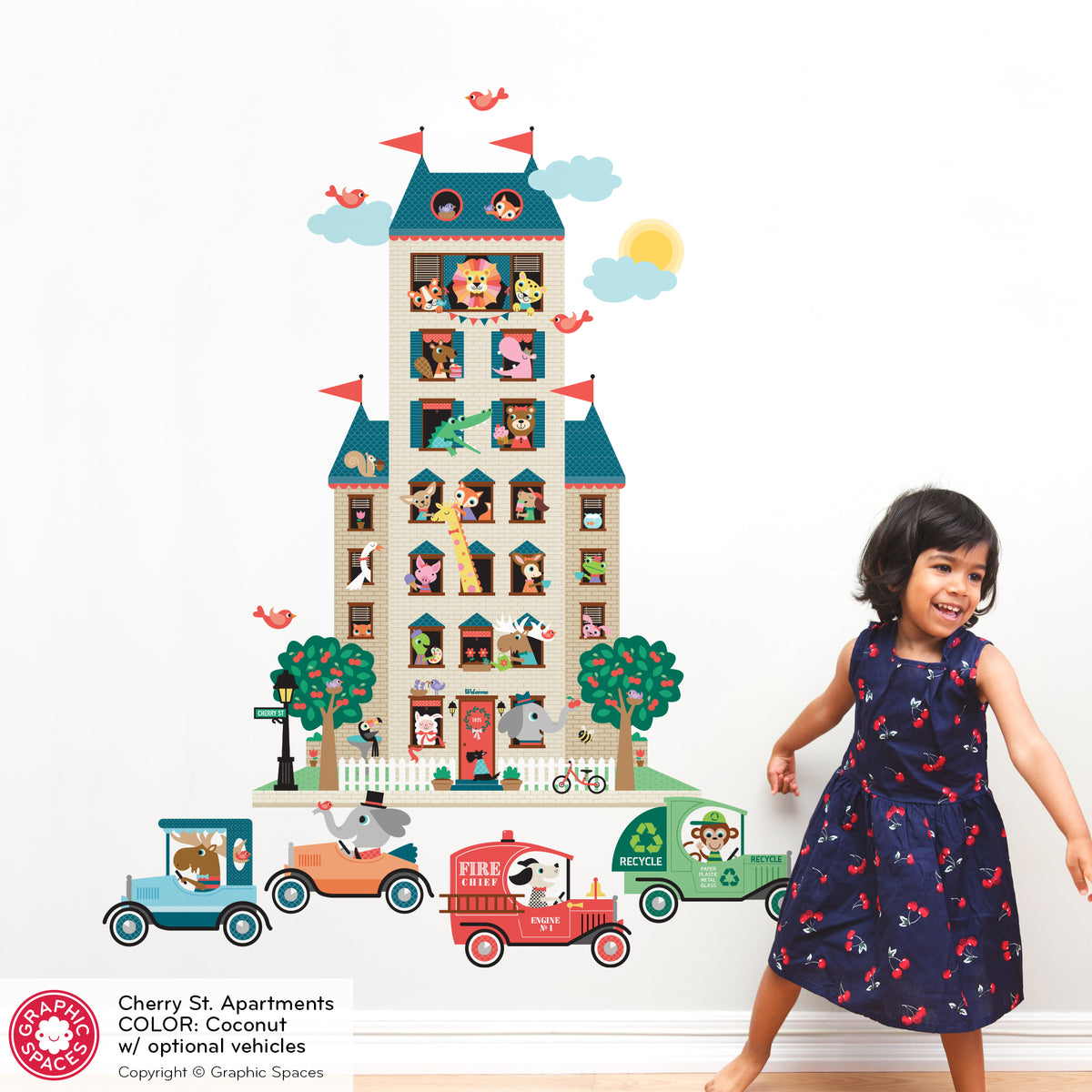 Apartment House Fabric Wall Decal - Happy Town (Neutral)