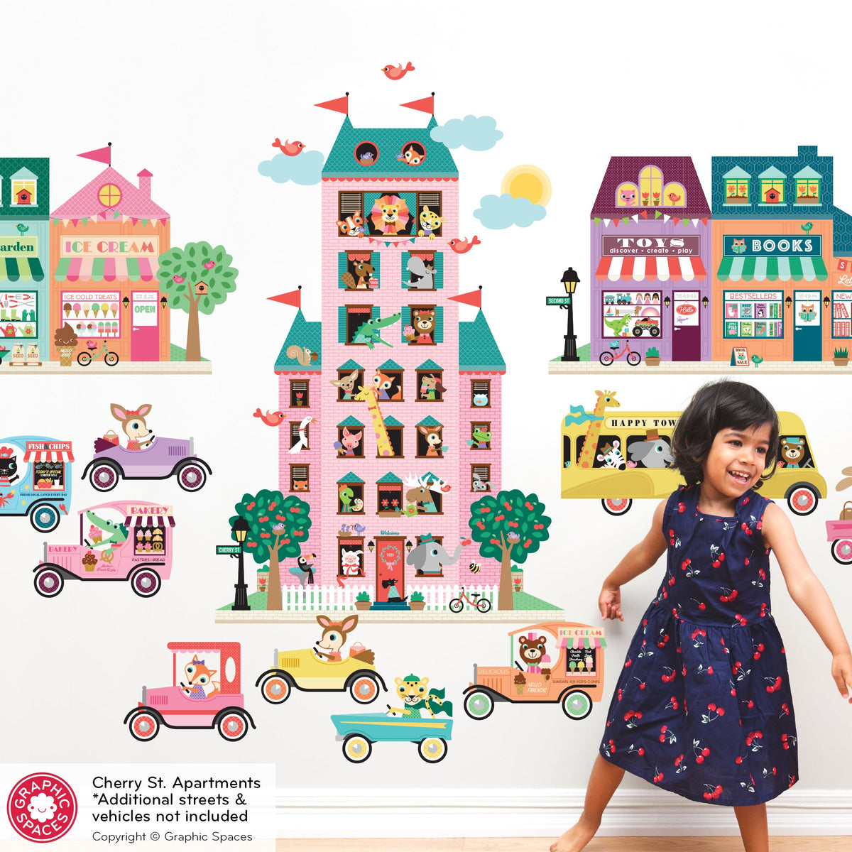 Apartment Tower Wall Decal - Happy Town (Pink)