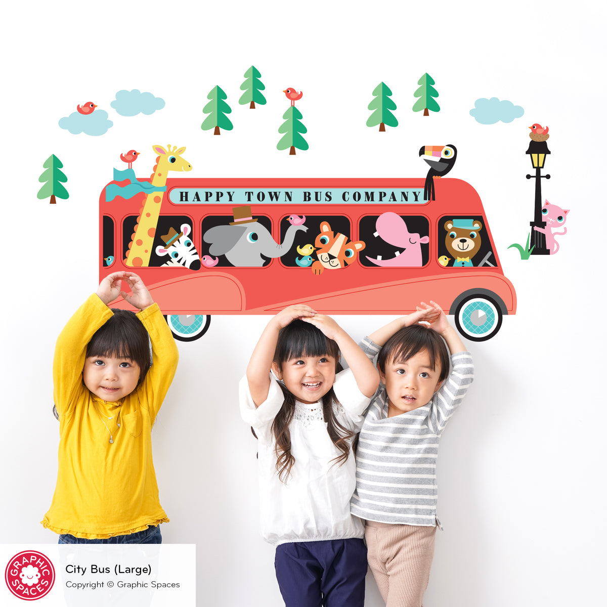 Animals in School Bus Fabric Wall Decal, Personalized