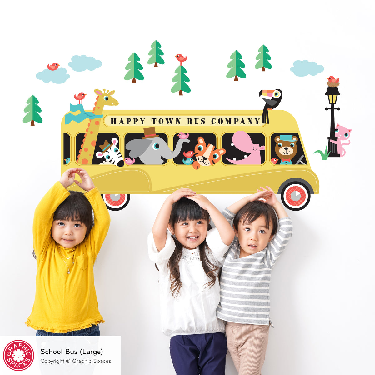 Animals in School Bus Fabric Wall Decal, Personalized