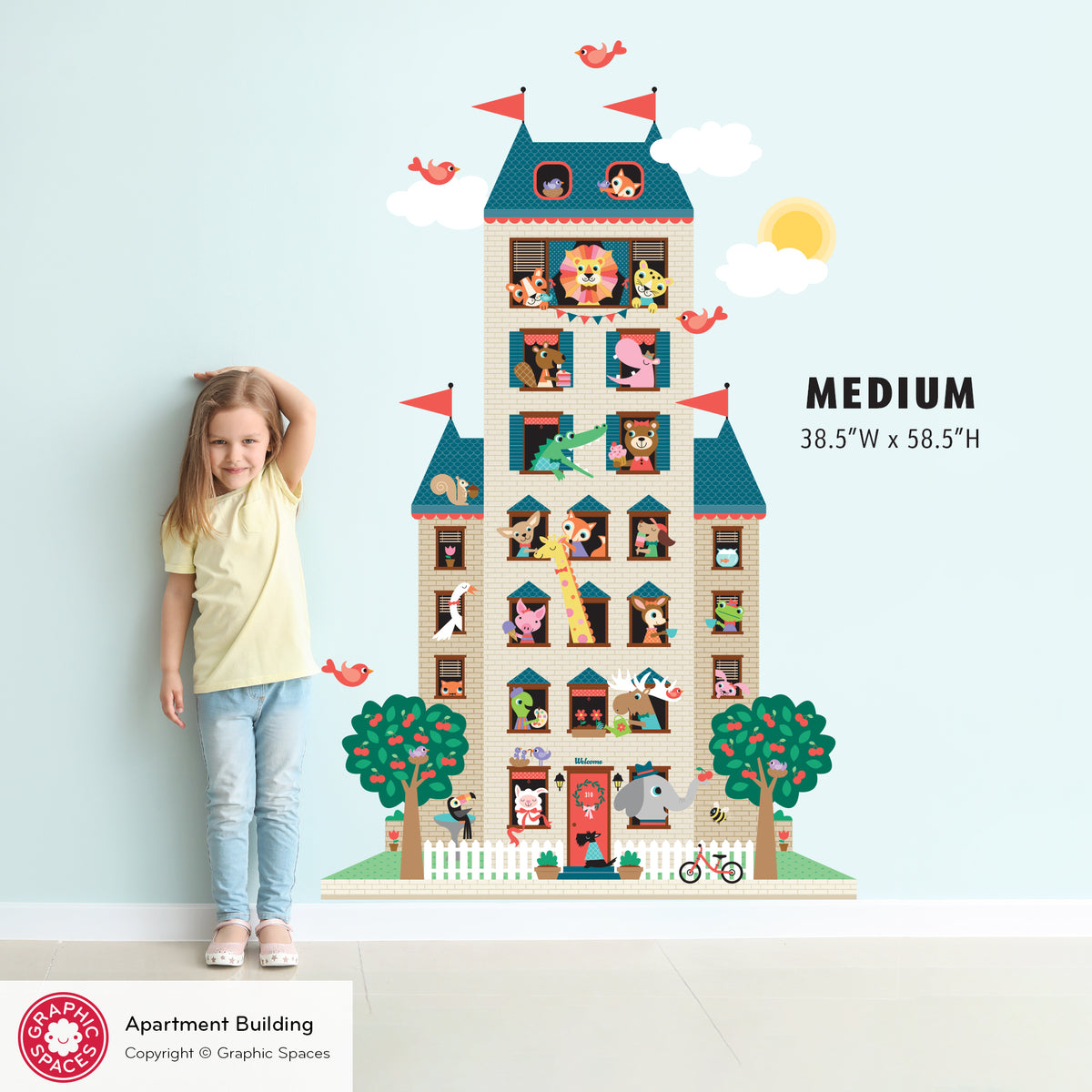 Apartment House Fabric Wall Decal - Happy Town (Neutral)