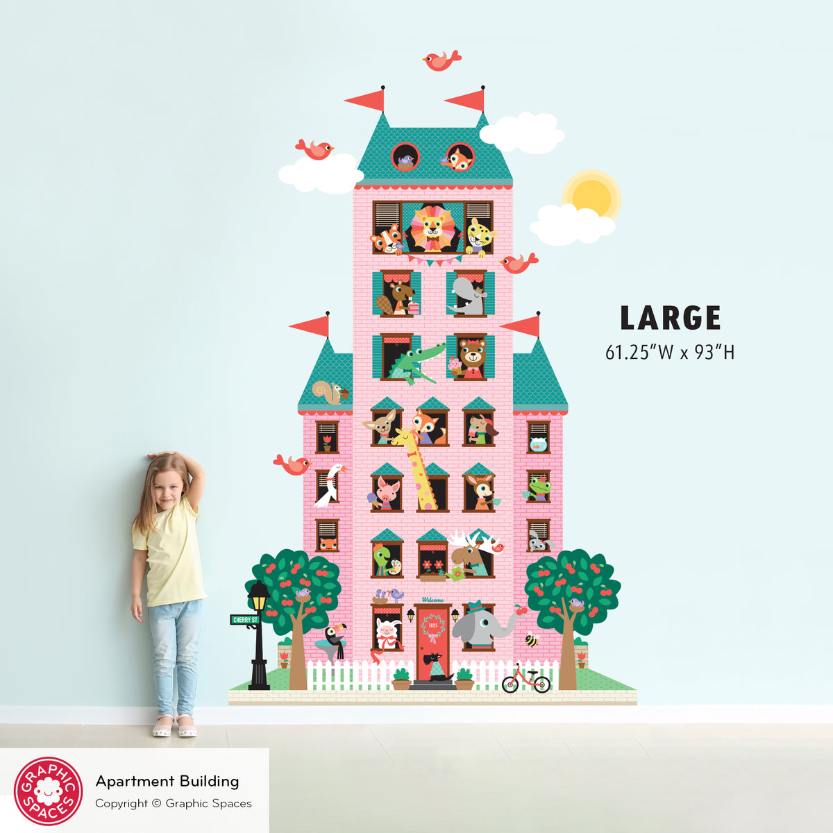 Apartment Tower Wall Decal - Happy Town (Pink)