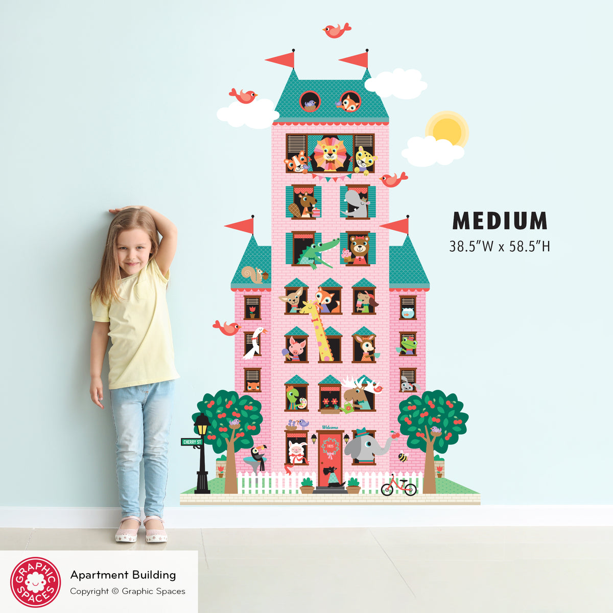 Apartment Tower Wall Decal - Happy Town (Pink)