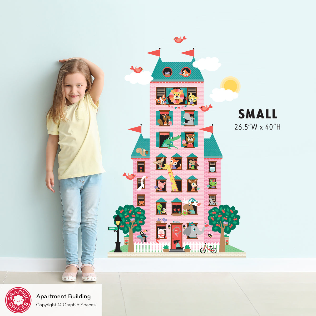 Apartment Tower Wall Decal - Happy Town (Pink)