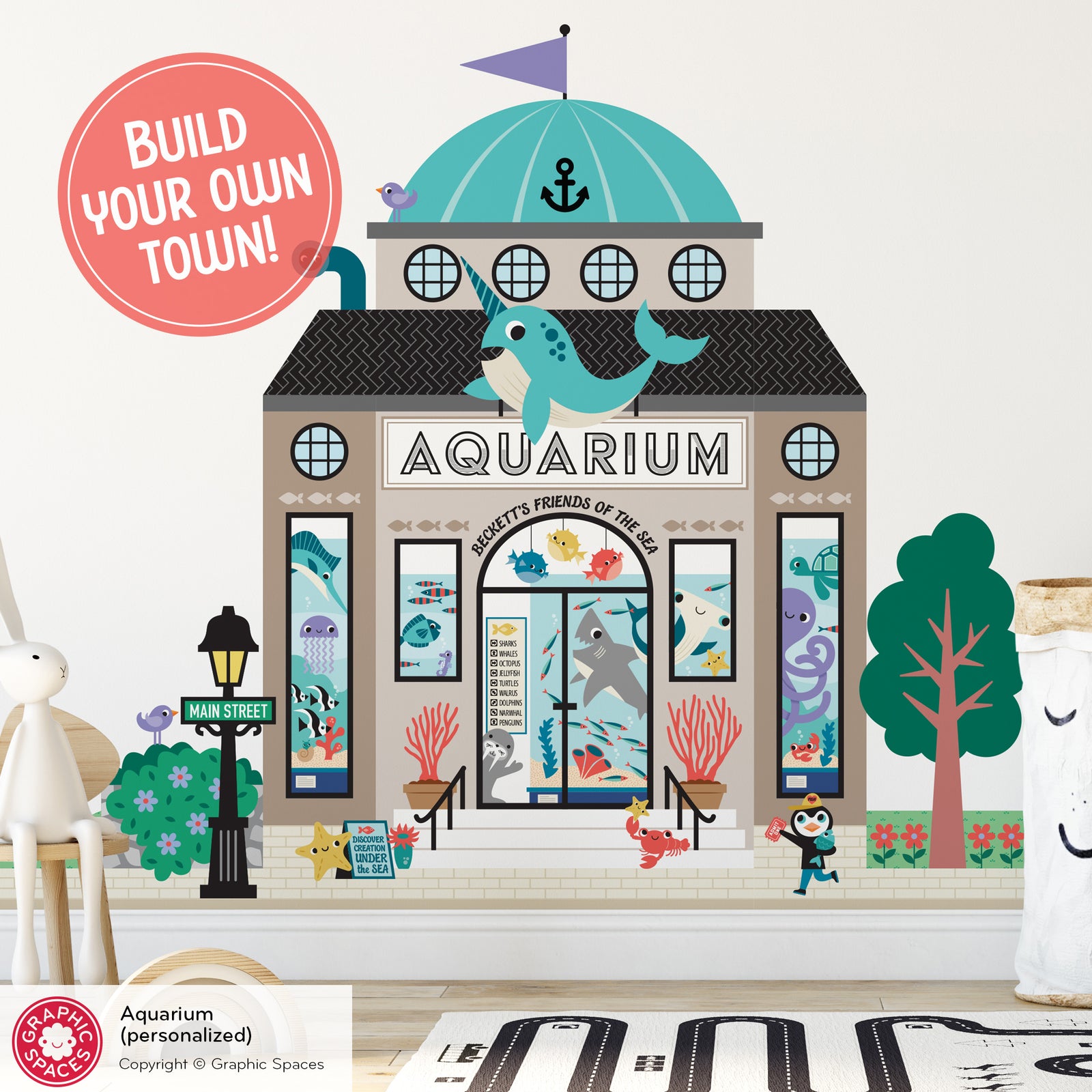 Kids Wall Decal - Happy Town Aquarium (Personalized) - Graphic Spaces