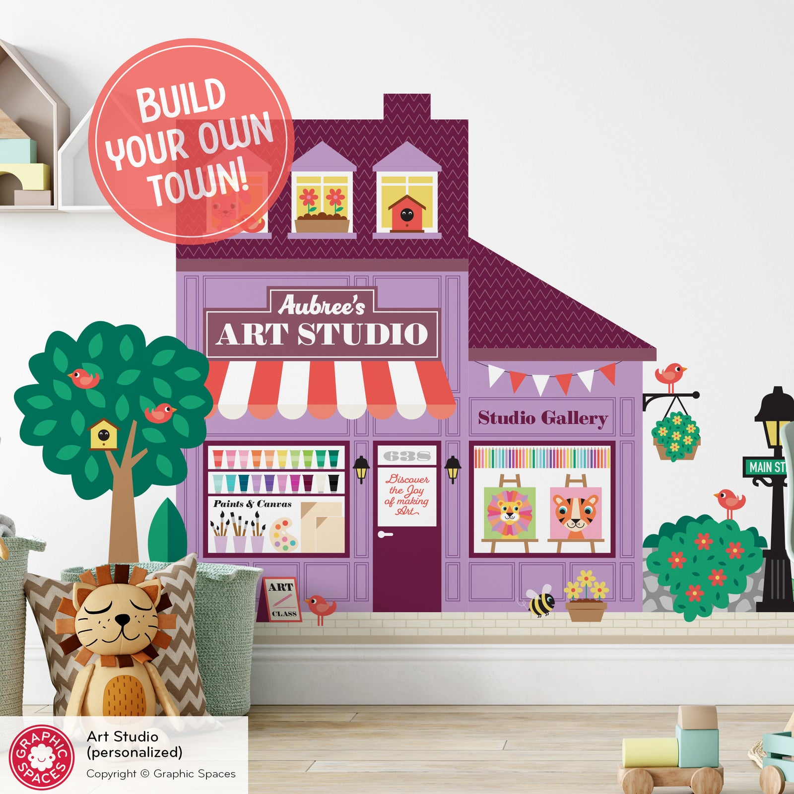 Kids Wall Decal - Happy Town Art Studio (Personalized) - Graphic Spaces