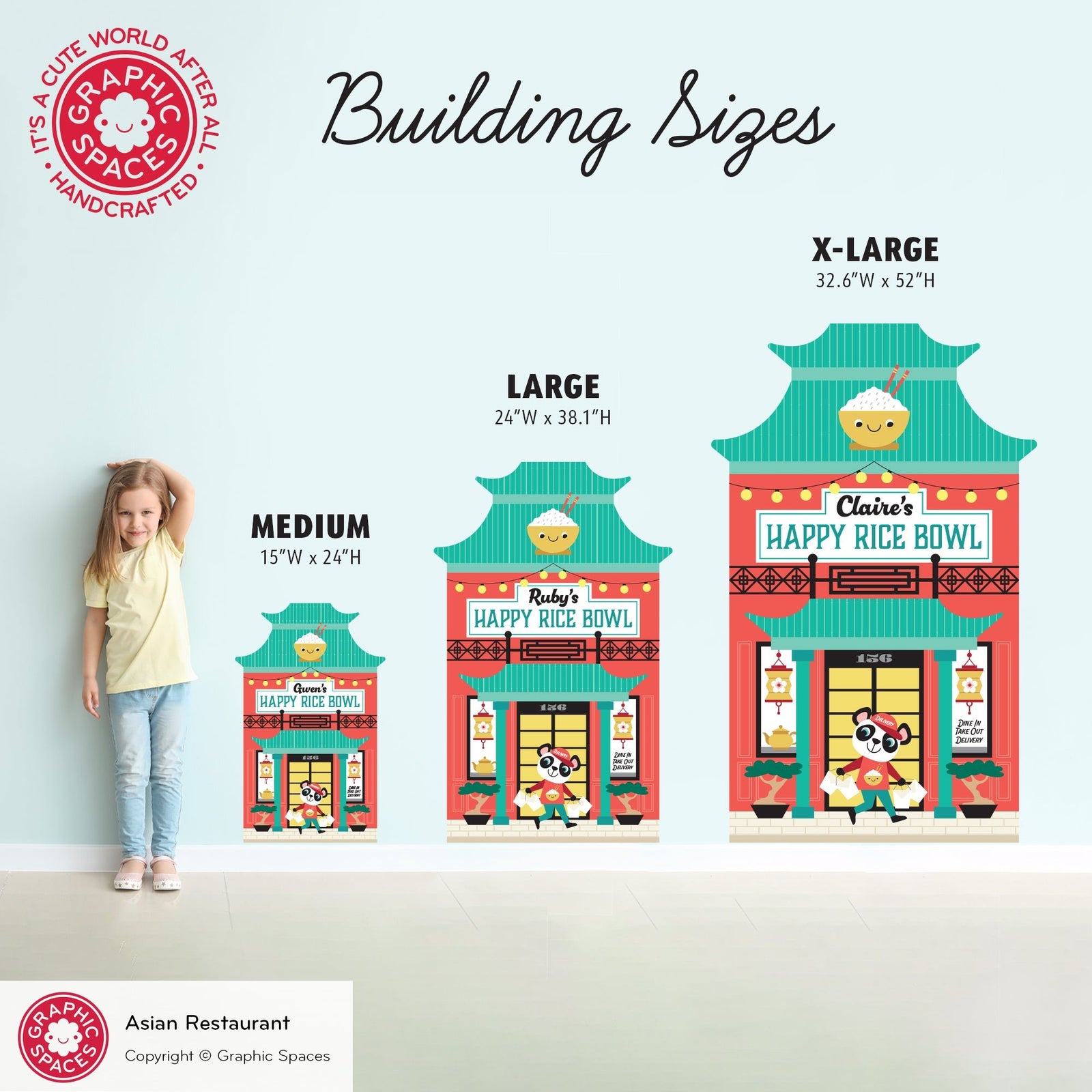 Kids Wall Decal - Happy Town Asian Restaurant (Personalized) - Graphic Spaces