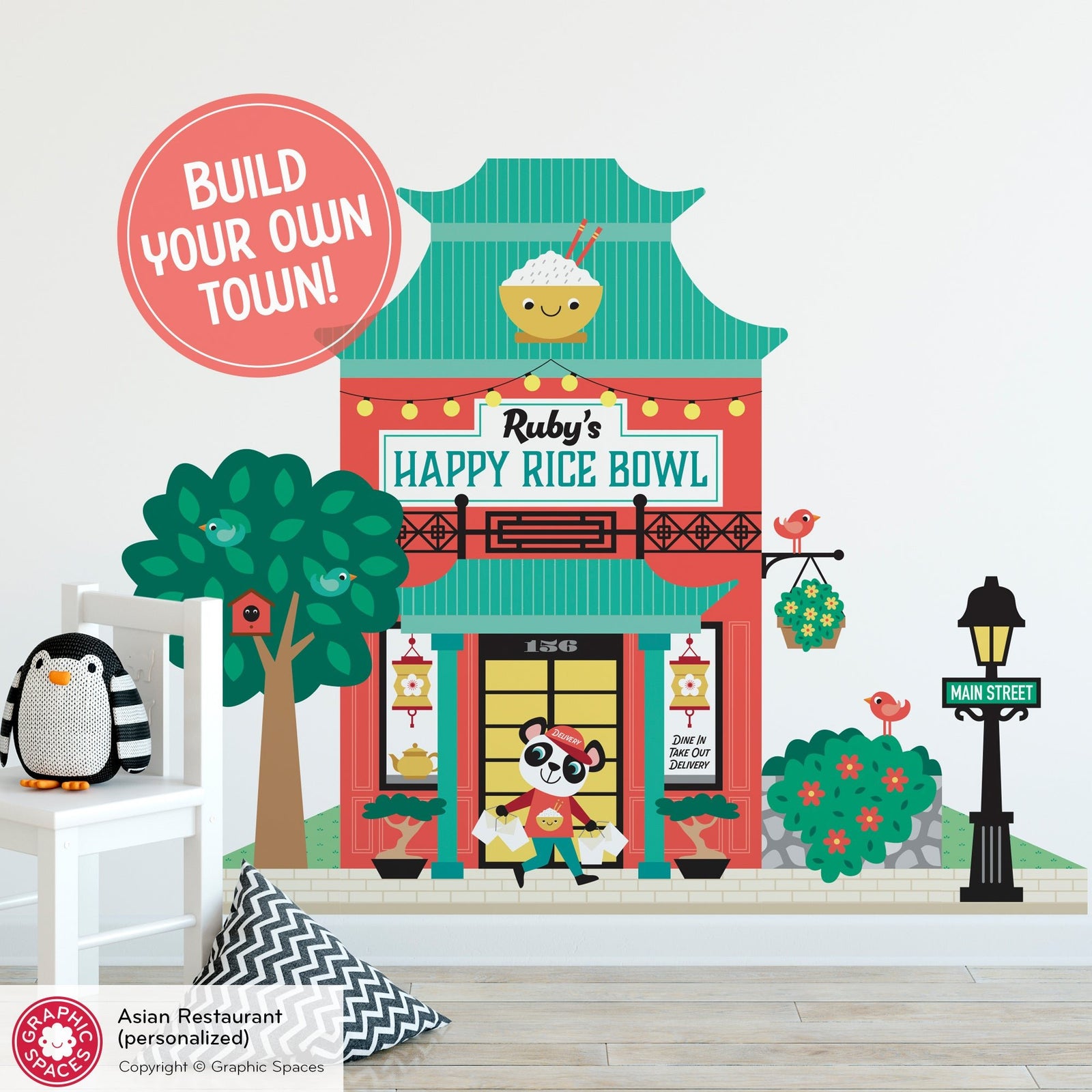 Kids Wall Decal - Happy Town Asian Restaurant (Personalized) - Graphic Spaces