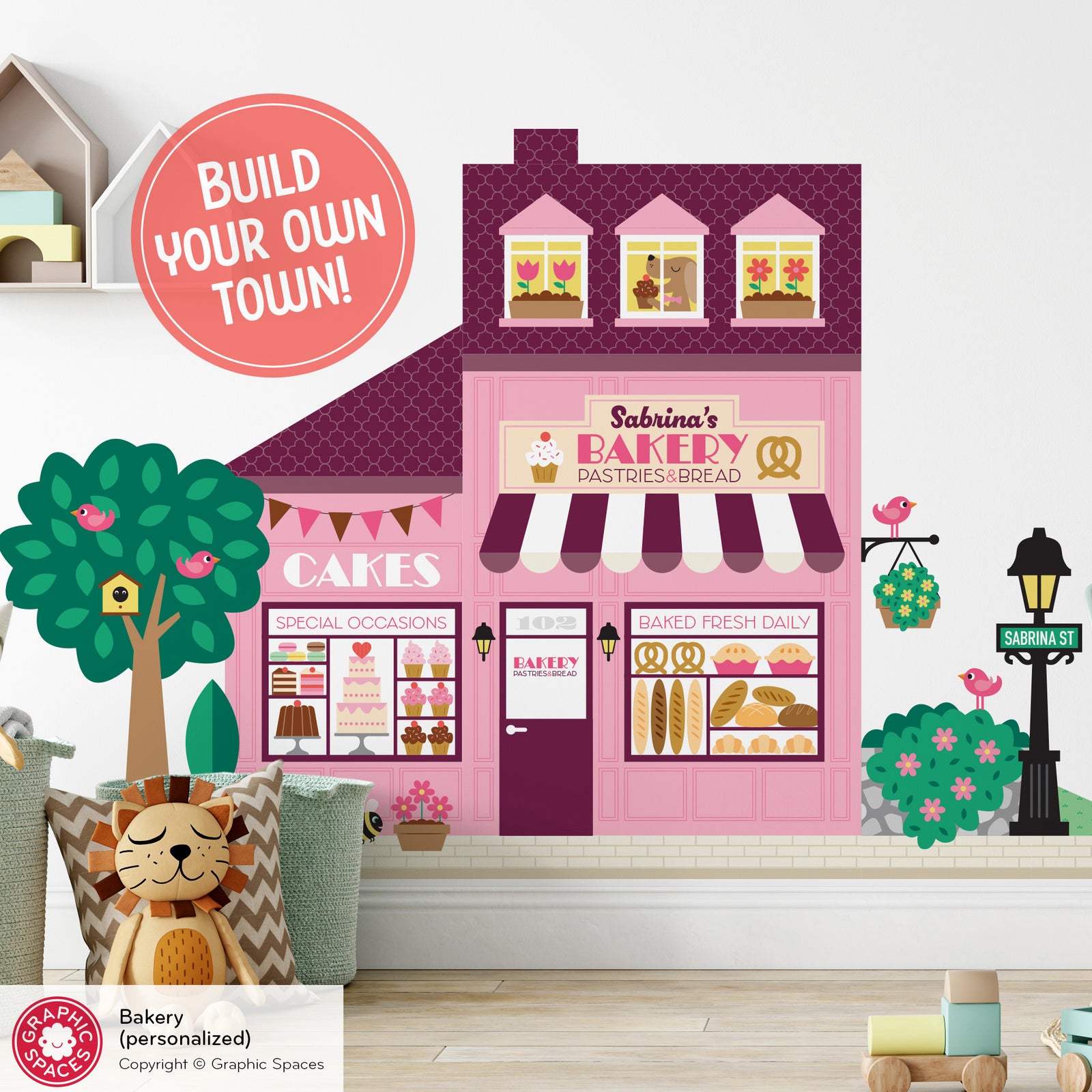 Kids Wall Decal - Happy Town Bakery (Personalized) - Graphic Spaces