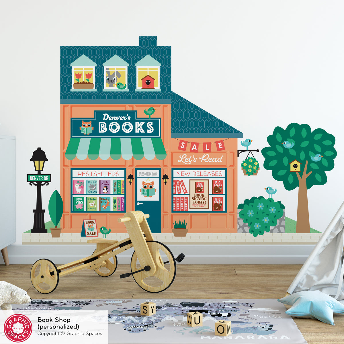 Book Shop Fabric Wall Decal - Happy Town