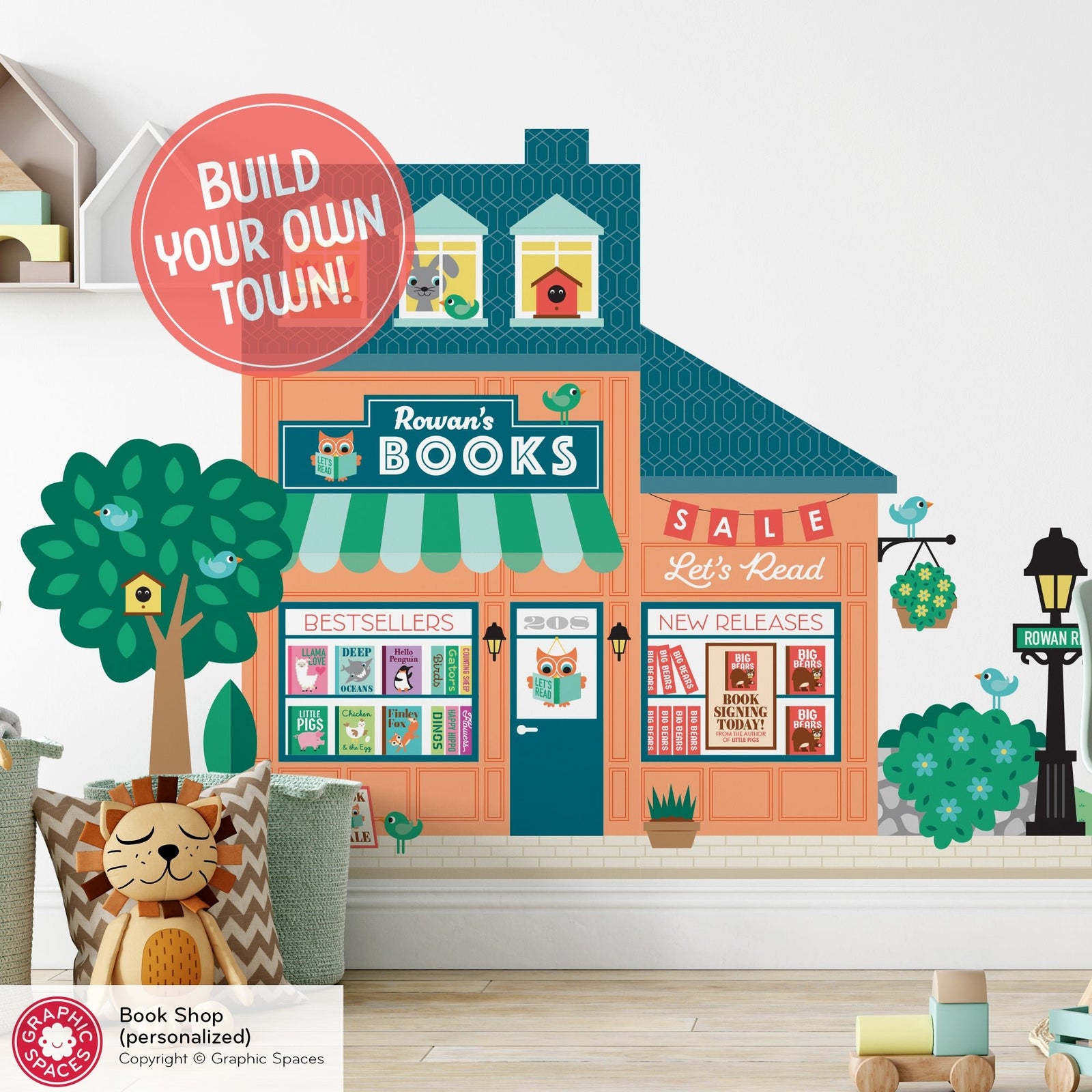 Kids Wall Decal - Happy Town Book Shop (Personalized) - Graphic Spaces