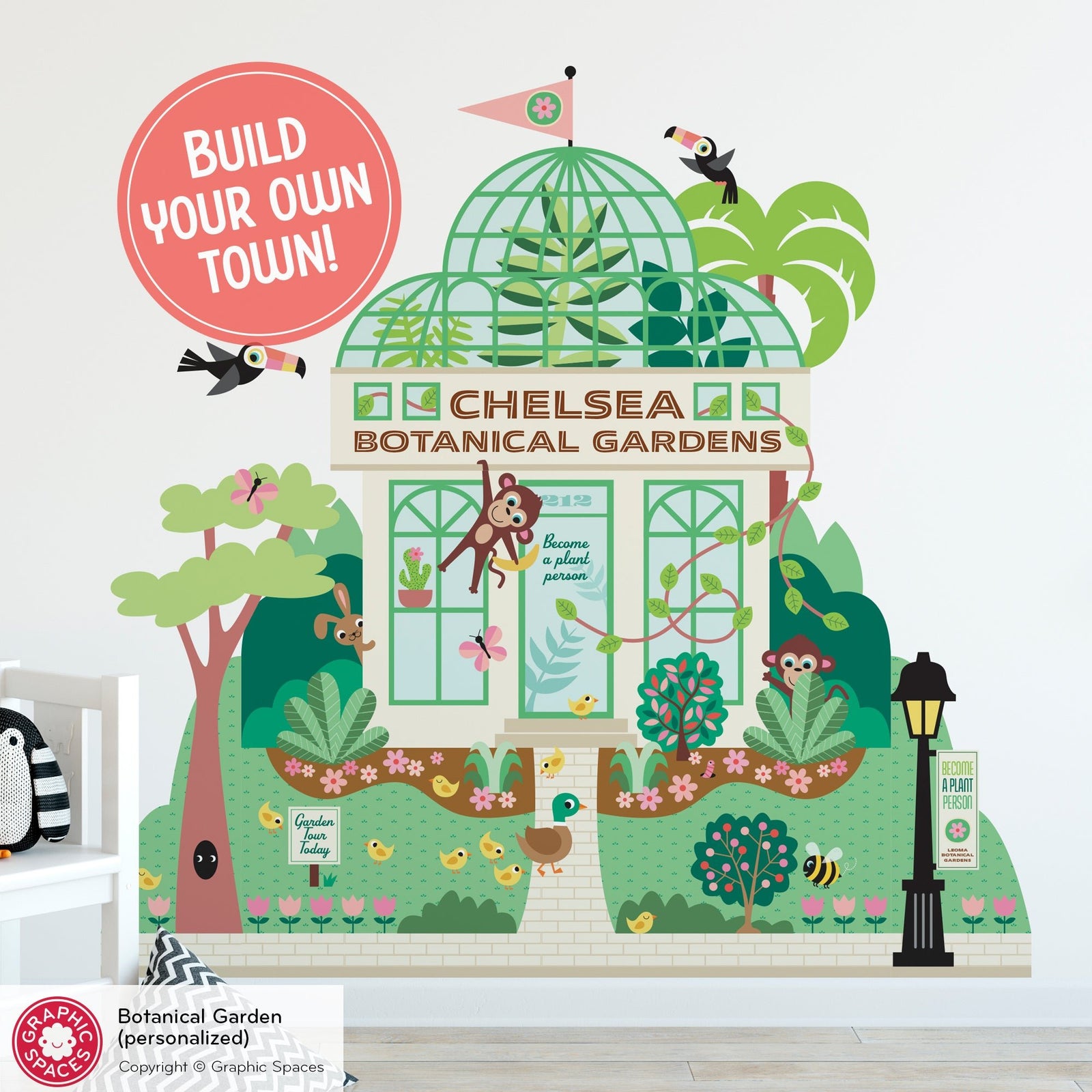 Kids Wall Decal - Happy Town Botanical Garden (Personalized) - Graphic Spaces