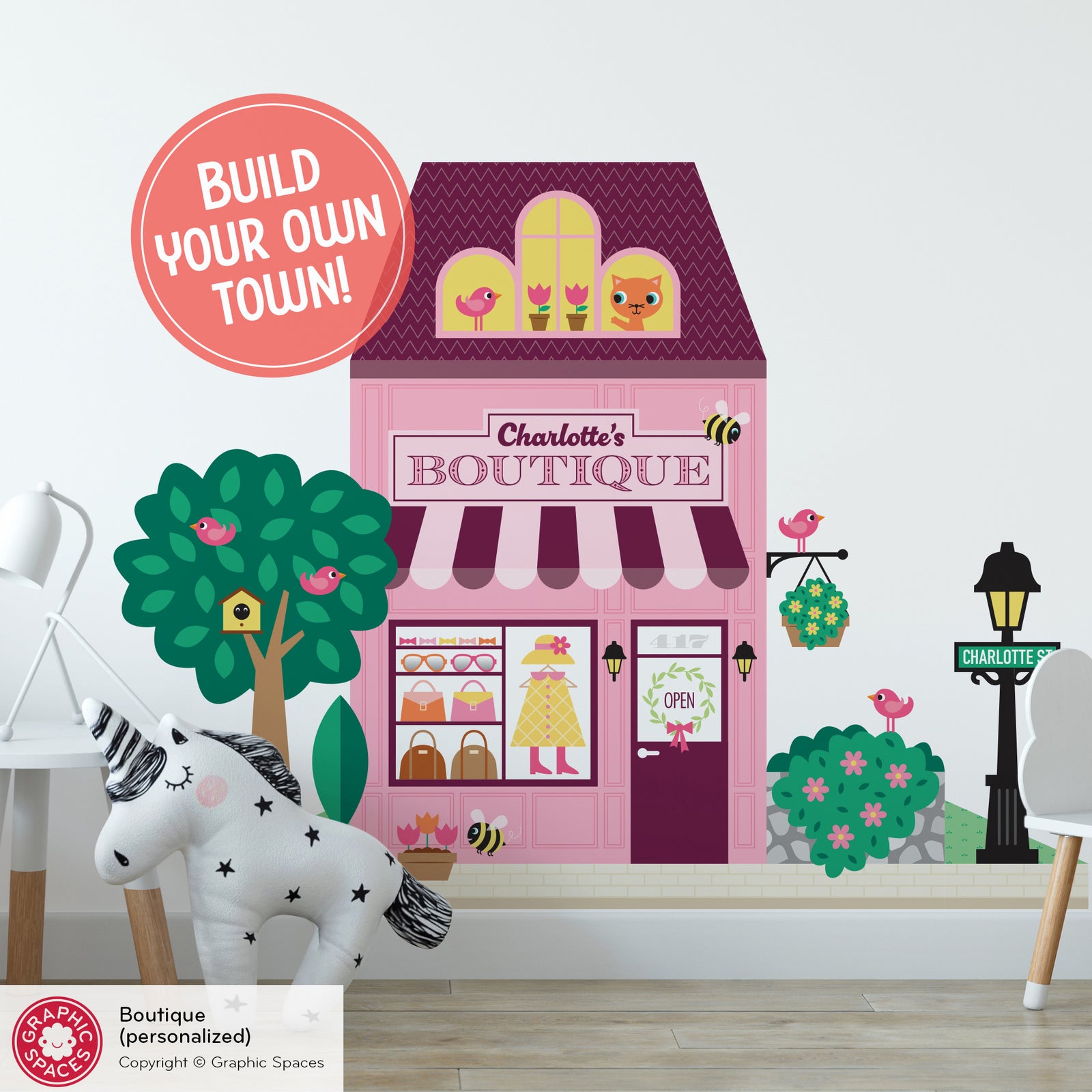 Kids Wall Decal - Happy Town Boutique (Personalized) - Graphic Spaces