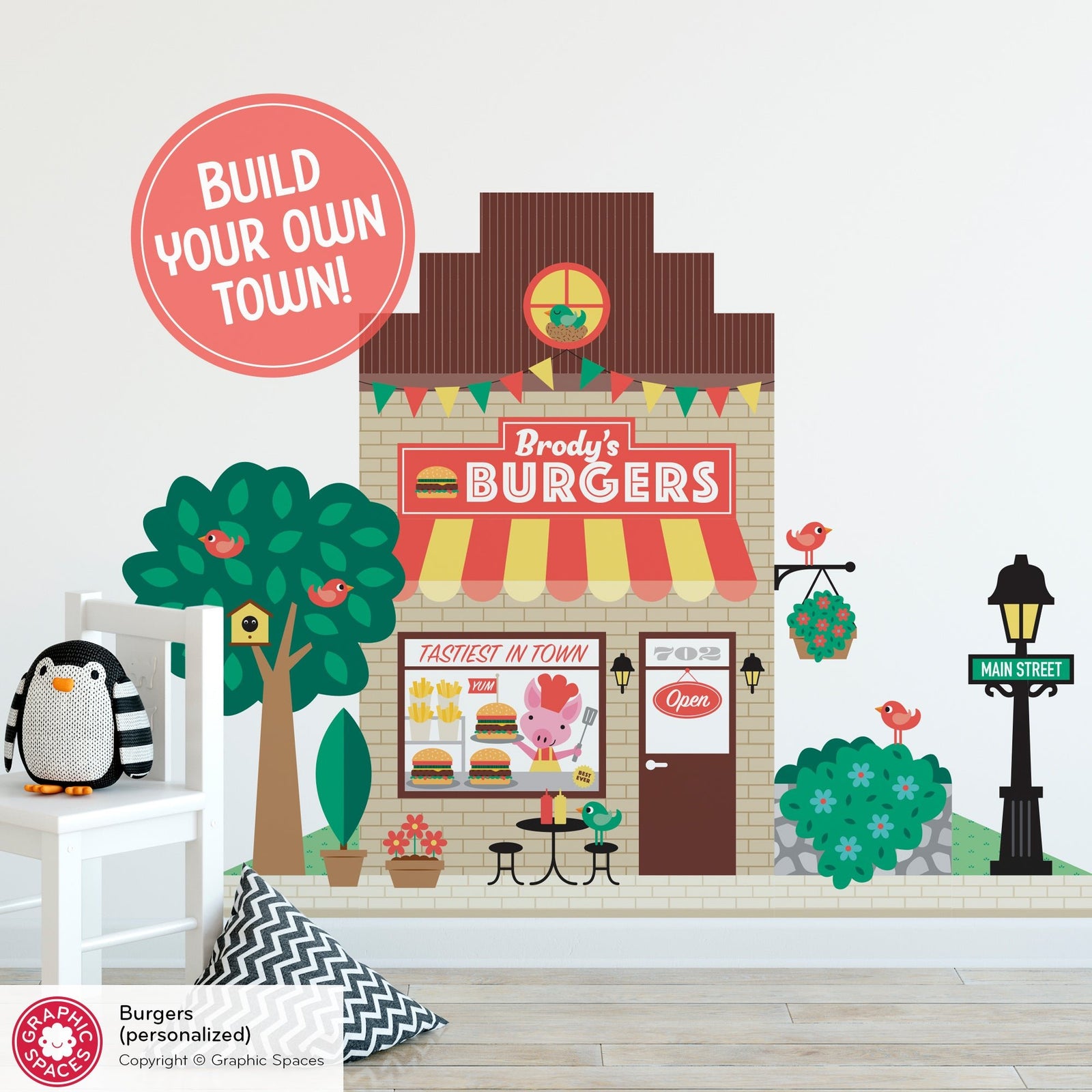 Kids Wall Decal - Happy Town Burgers (Personalized) - Graphic Spaces