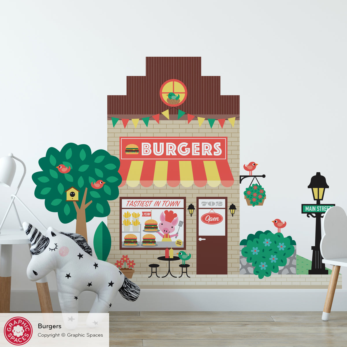 Burger Shop Fabric Wall Decal - Happy Town