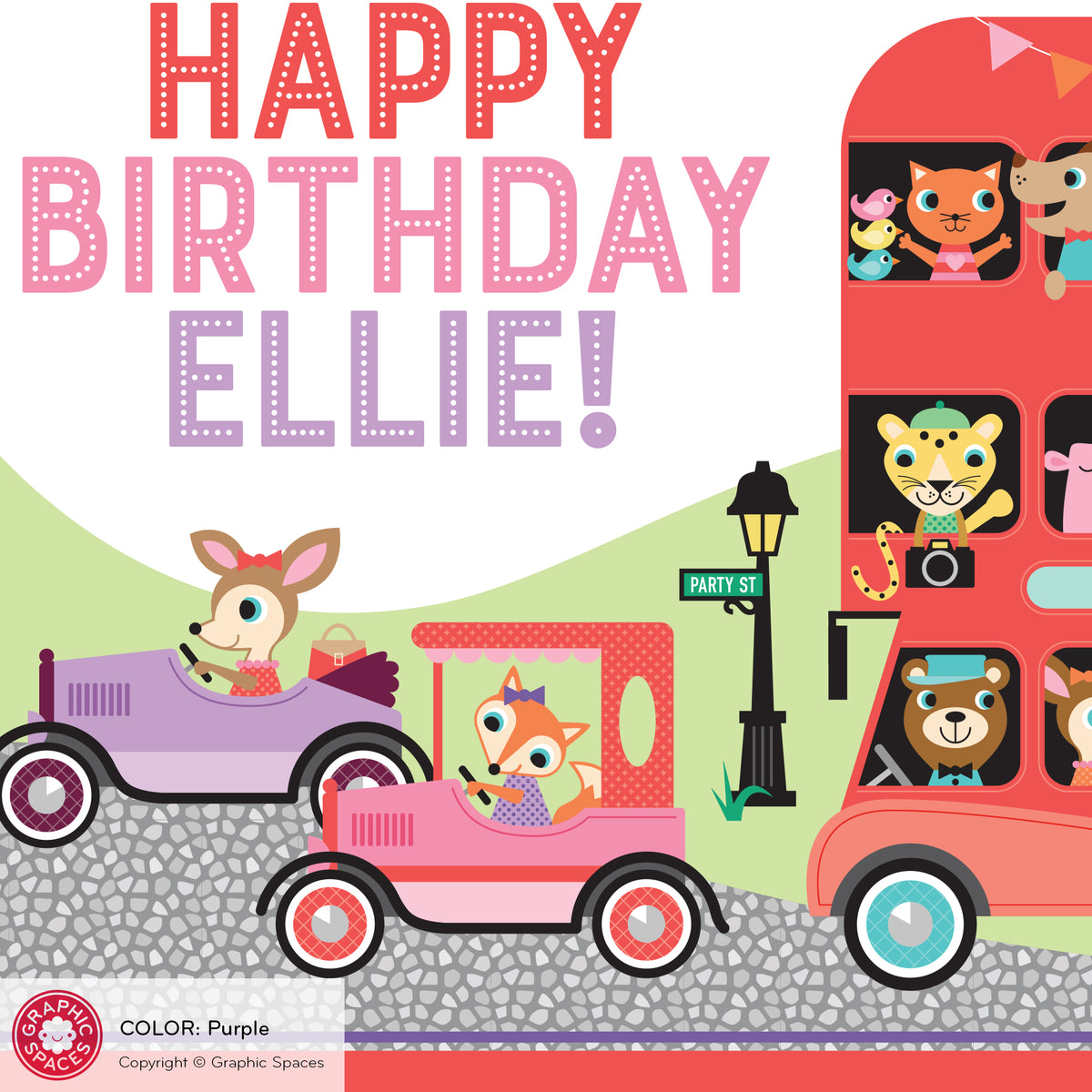 Animal Zoo London Bus Birthday Party Banner - PURPLE