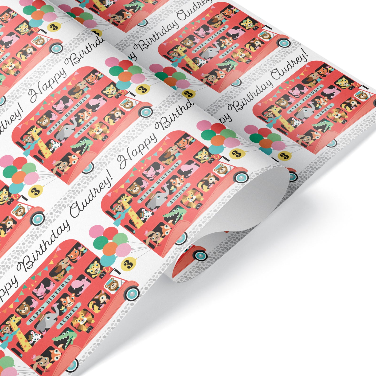 Kids Wrapping Paper - Animal Zoo London Bus Birthday (Personalized) - Graphic Spaces