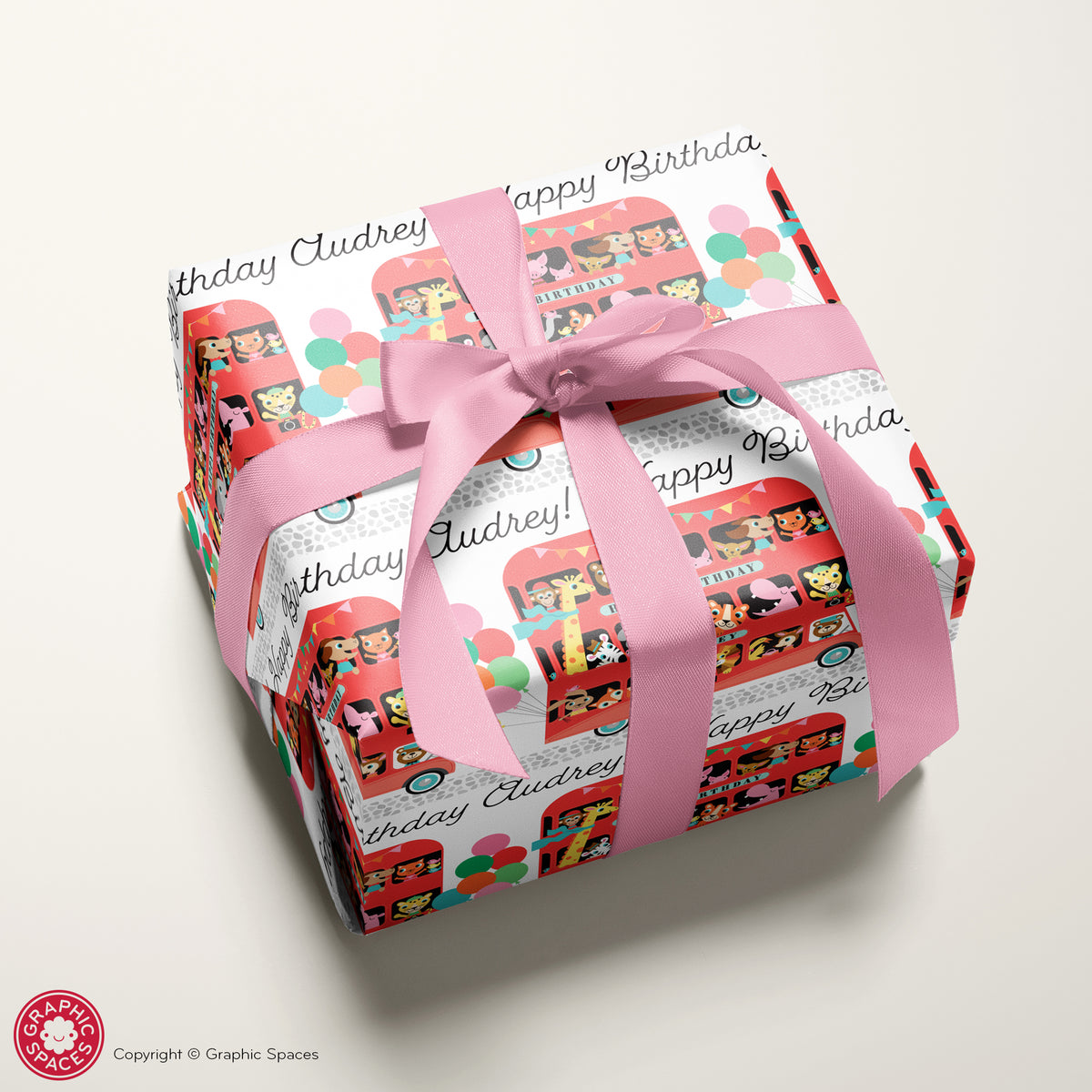 Animal Zoo London Bus Birthday Wrapping Paper - Personalized