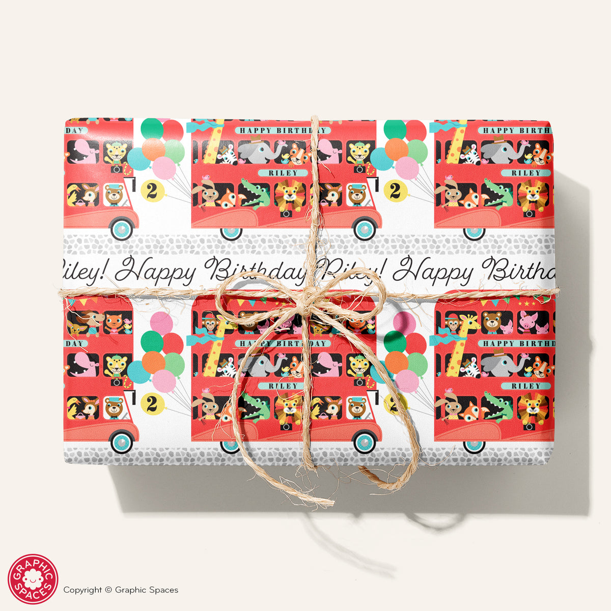 Animal Zoo London Bus Birthday Wrapping Paper - Personalized