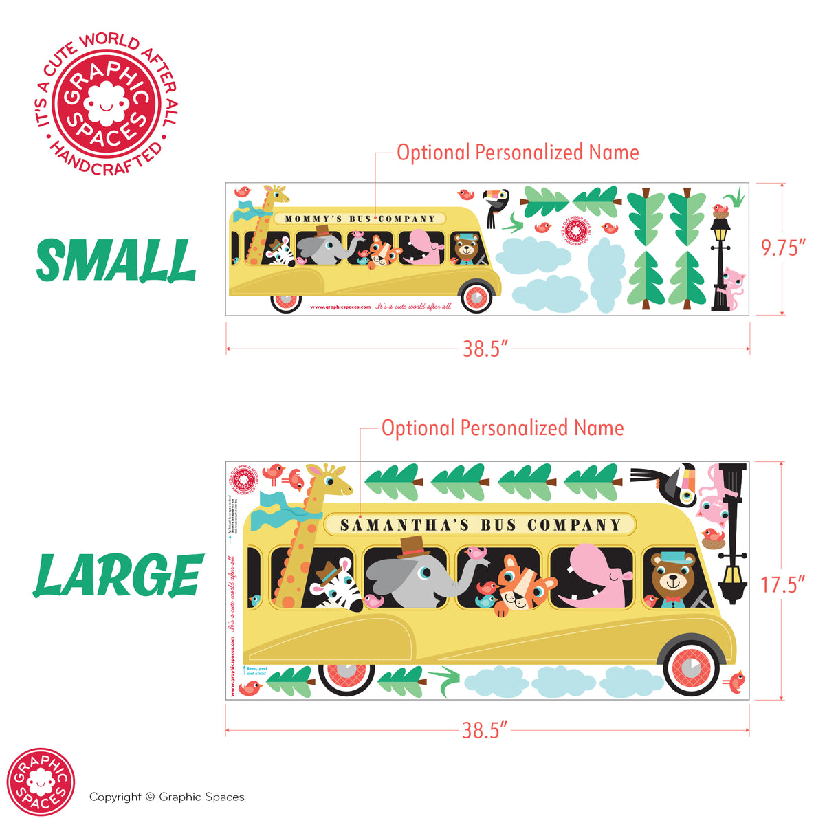 Animal Zoo School Bus Fabric Wall Decal, Personalized