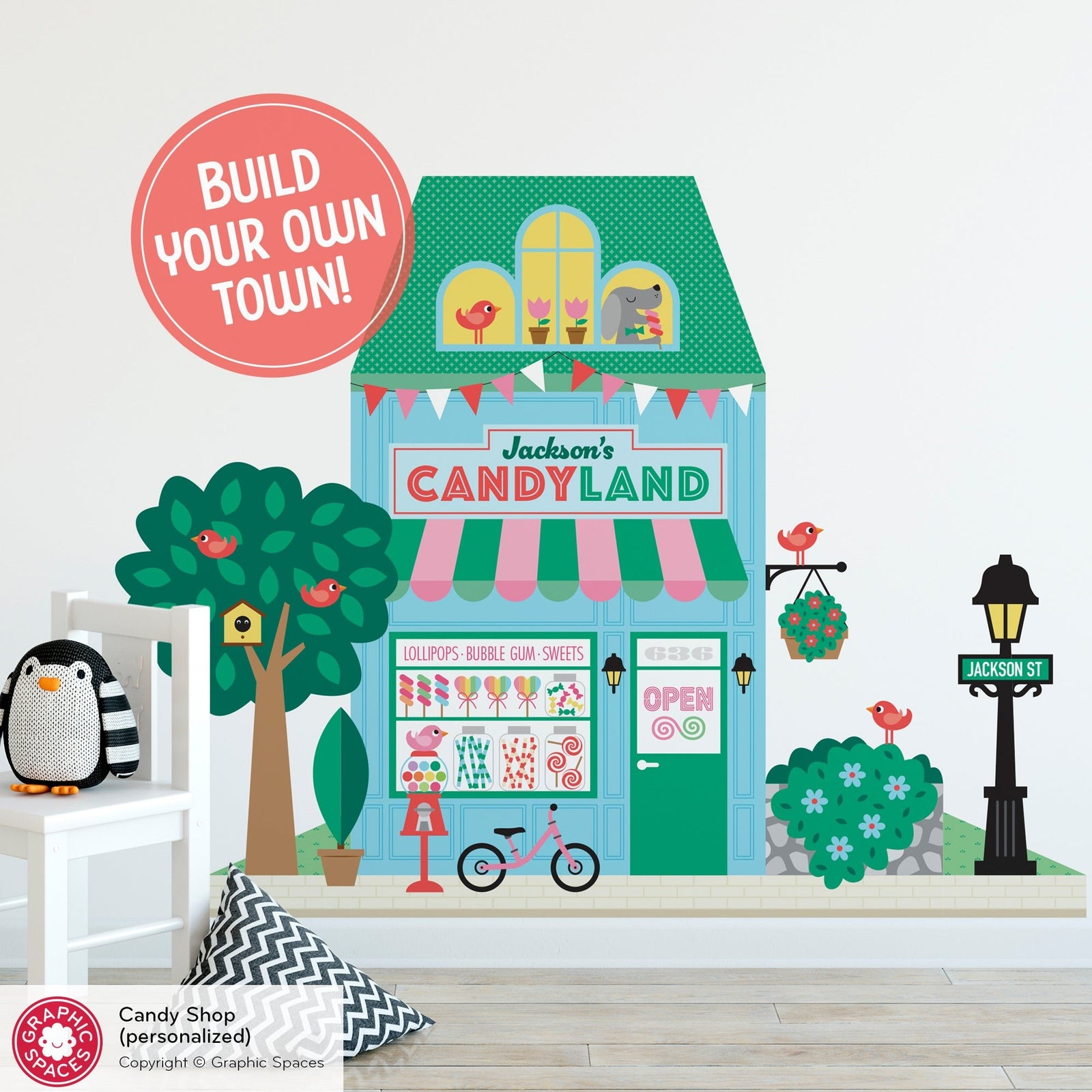 Kids Wall Decal - Happy Town Candy Shop (Personalized) - Graphic Spaces