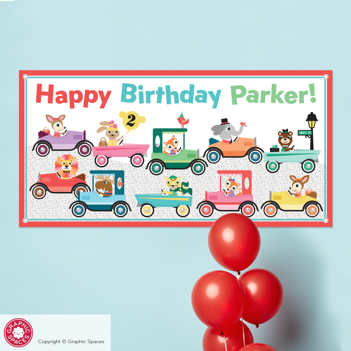 Animals in Cars Birthday Party Banner - Personalized