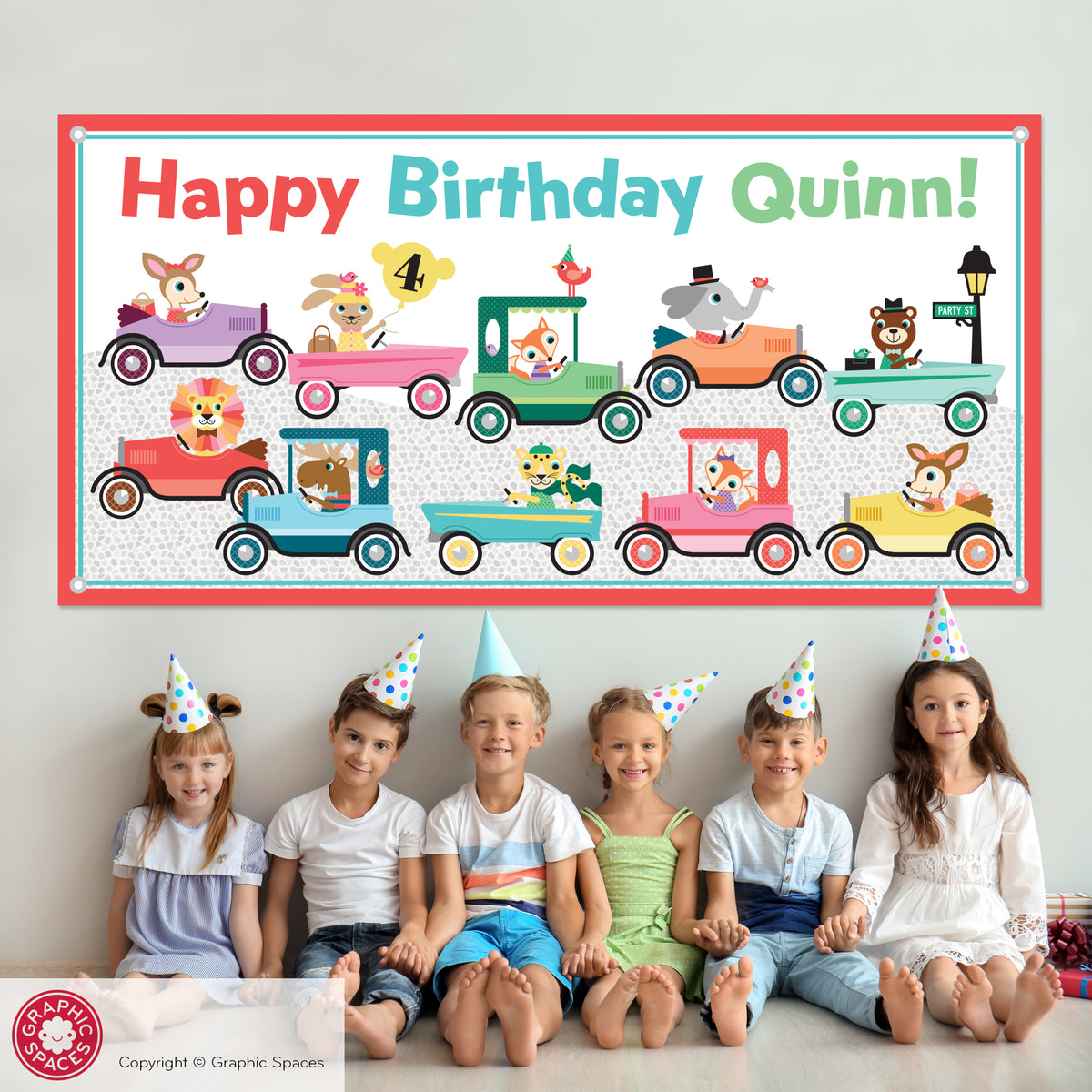 Animals in Cars Birthday Party Banner - Personalized