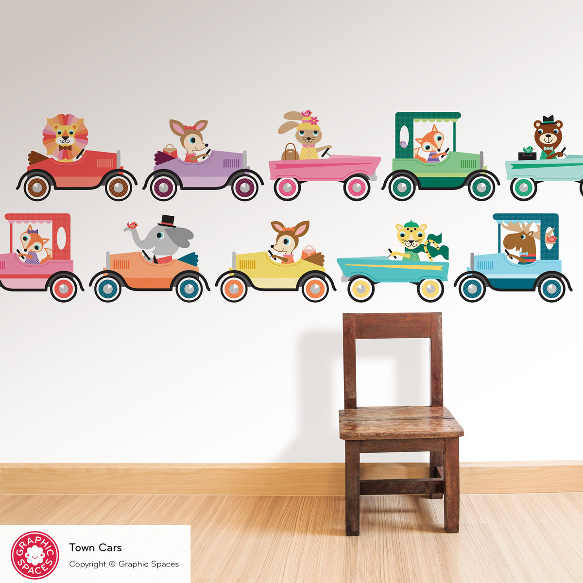Animals in Cars Fabric Wall Decals - Pack of 10