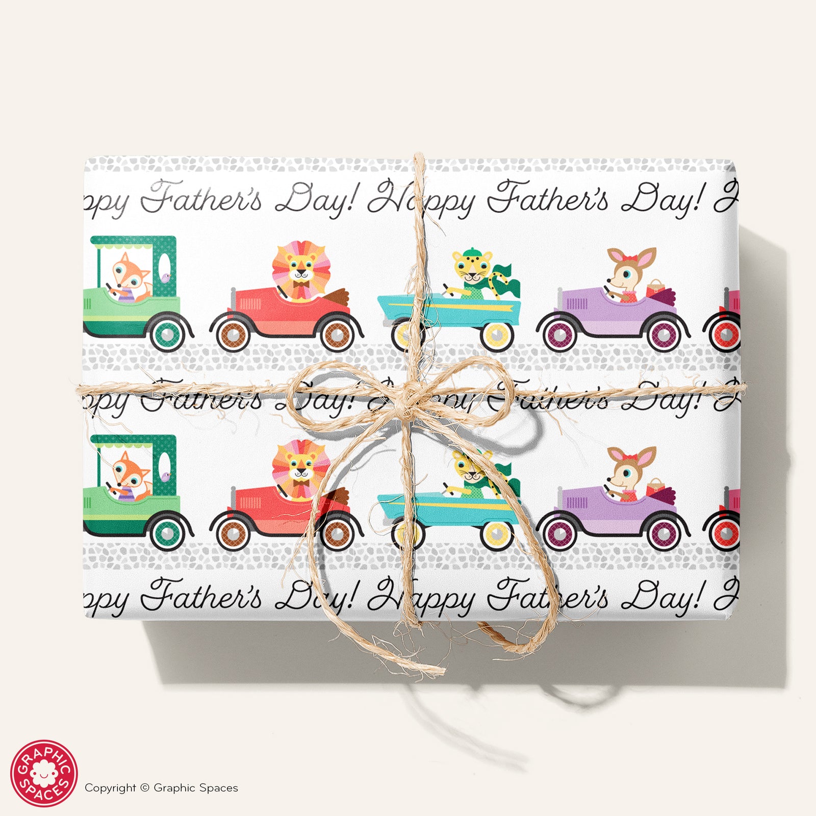 Kids Wrapping Paper - Animals in Cars for Father's Day - Graphic Spaces