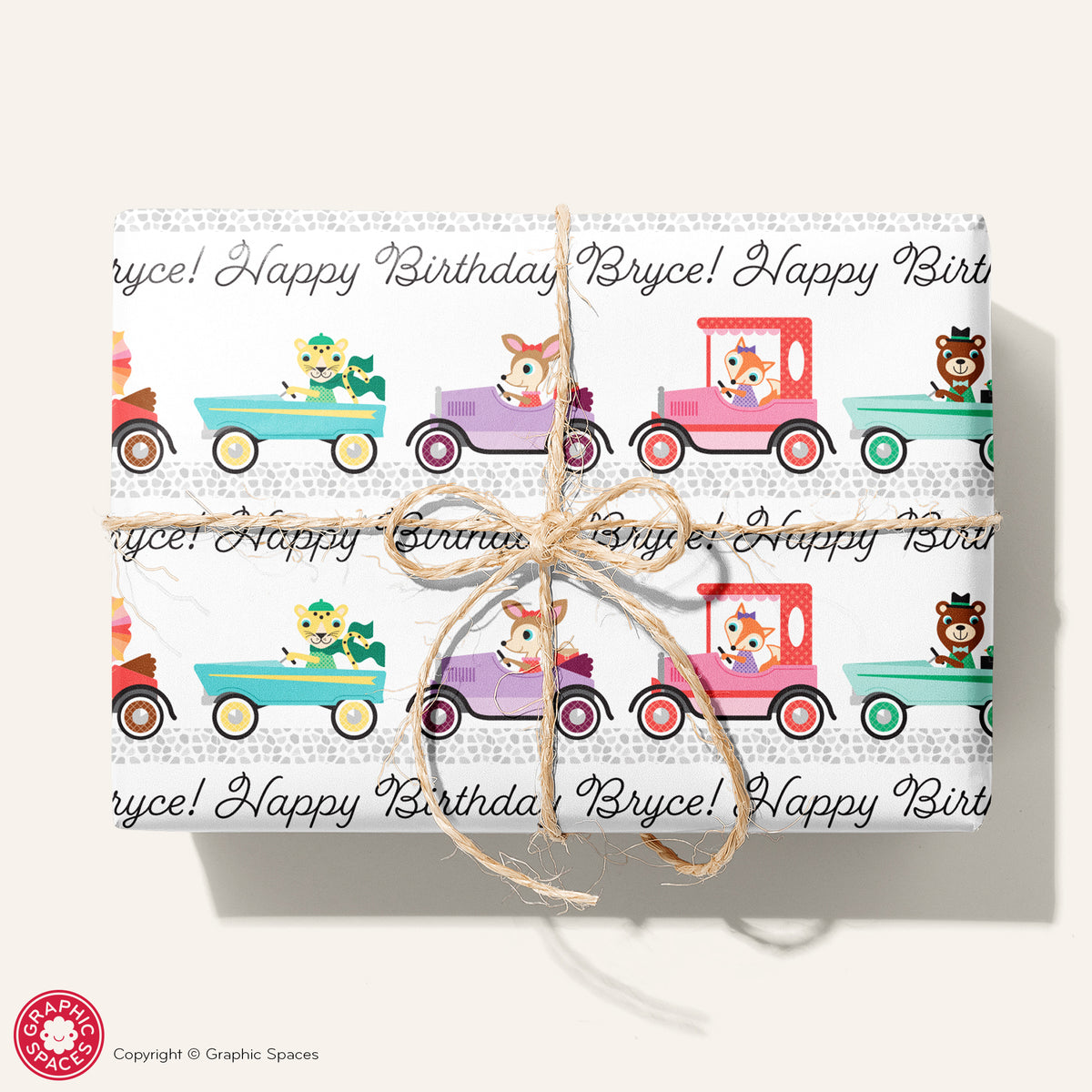 Animals in Cars Birthday Wrapping Paper - Personalized