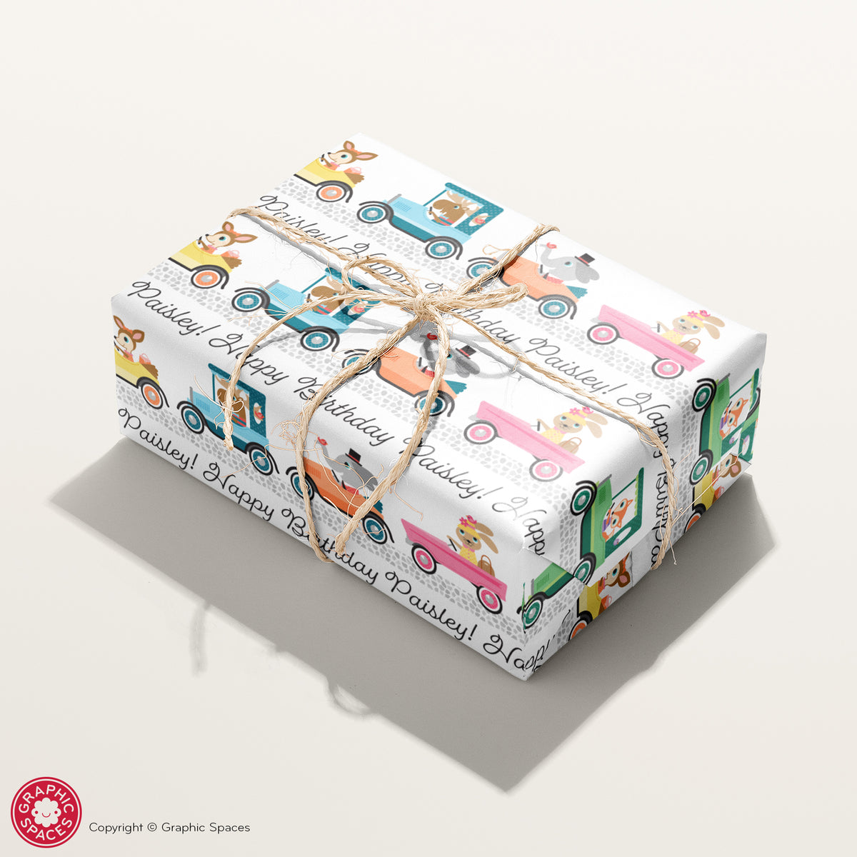 Animals in Cars Birthday Wrapping Paper - Personalized